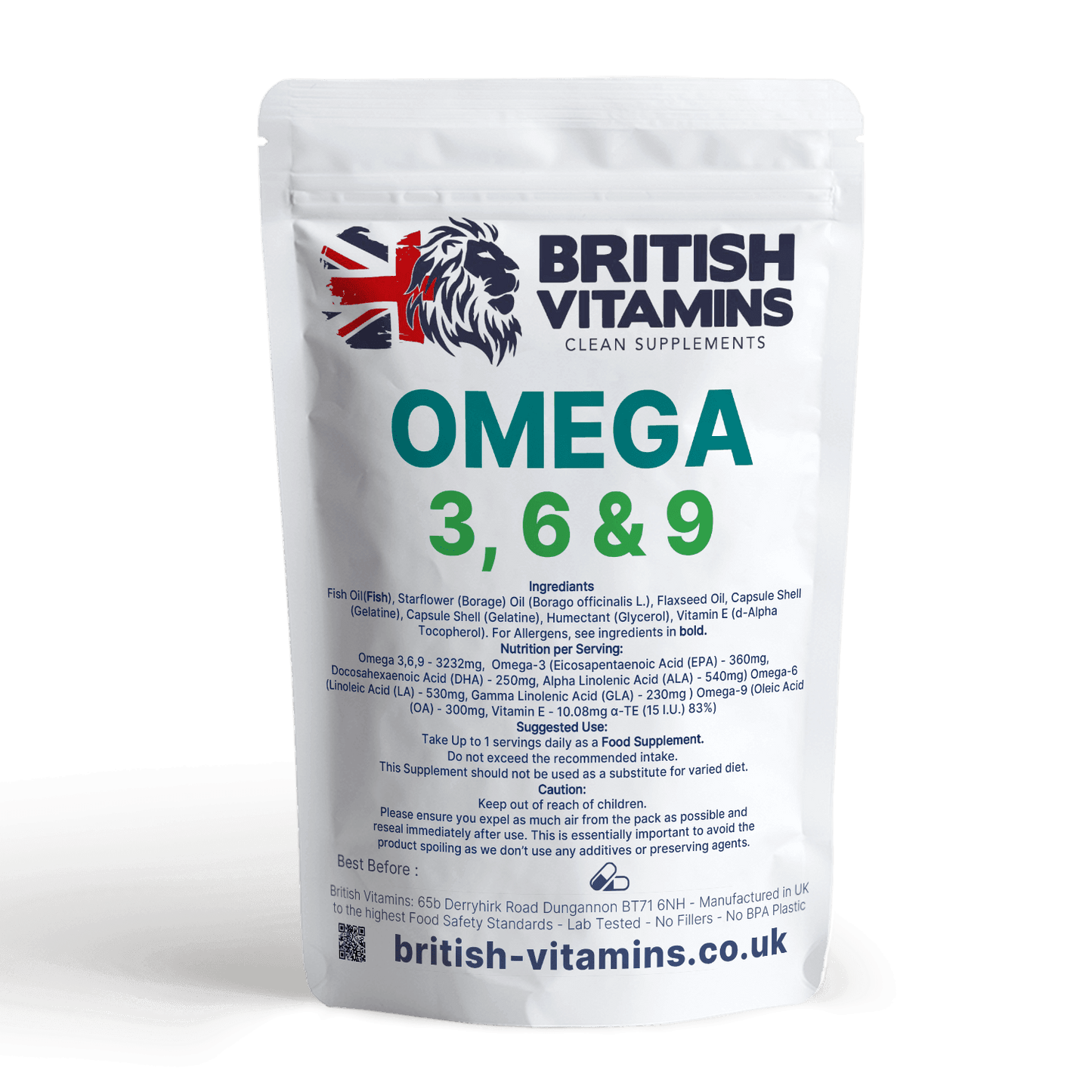 Omega 3, 6 & 9 Fish Oil 1000mg Food Supplement British Vitamins 120 Capsules