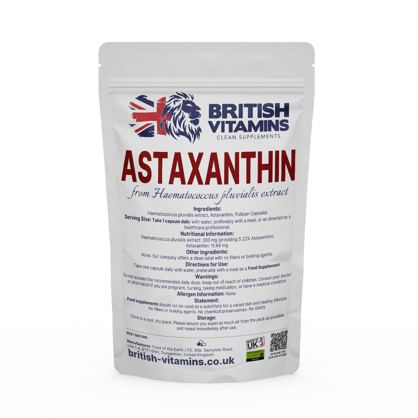 Astaxanthin from Haematococcus pluvialis extract Health & Beauty:Vitamins & Lifestyle Supplements:Vitamins & Minerals British Vitamins 60 Capsules