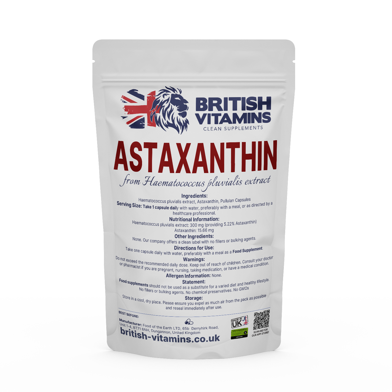 Astaxanthin from Haematococcus pluvialis extract Health & Beauty:Vitamins & Lifestyle Supplements:Vitamins & Minerals British Vitamins 60 Capsules