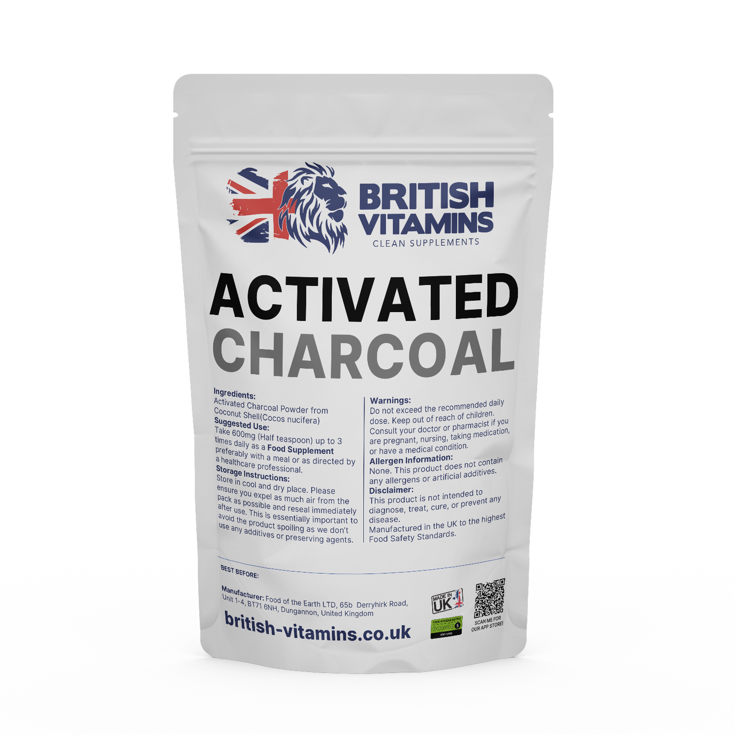 Activated Charcoal Powder Coconut shell - Powder Health & Beauty:Vitamins & Lifestyle Supplements:Vitamins & Minerals British Vitamins 50g Powder