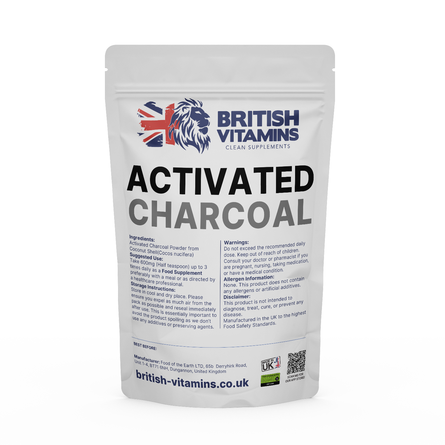 Activated Charcoal Powder Coconut shell - Powder Health & Beauty:Vitamins & Lifestyle Supplements:Vitamins & Minerals British Vitamins 50g Powder