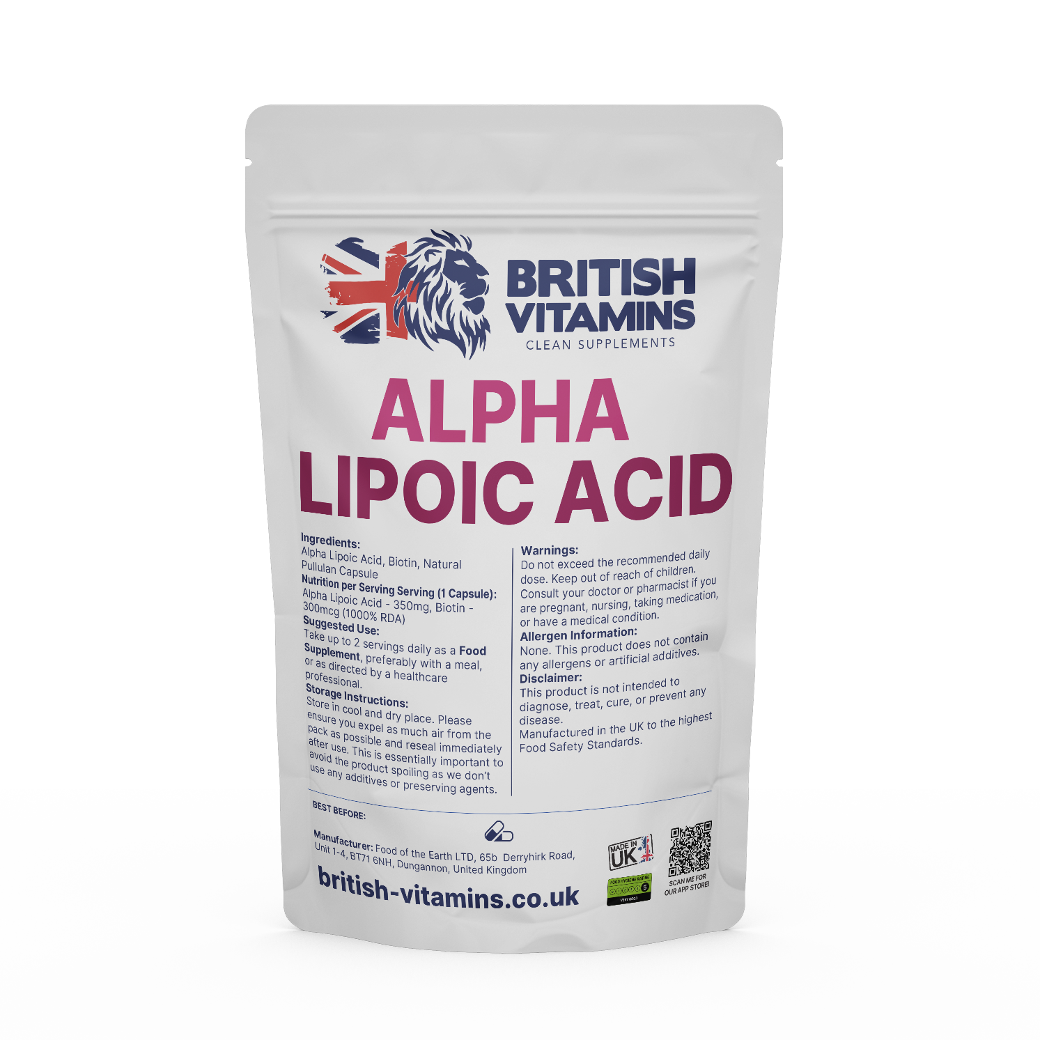 Alpha Lipoic Acid + Biotin Capsules – Clean Label Supplement Health & Beauty:Vitamins & Lifestyle Supplements:Sports Supplements:Protein Shakes & Bodybuilding British Vitamins 5 capsules
