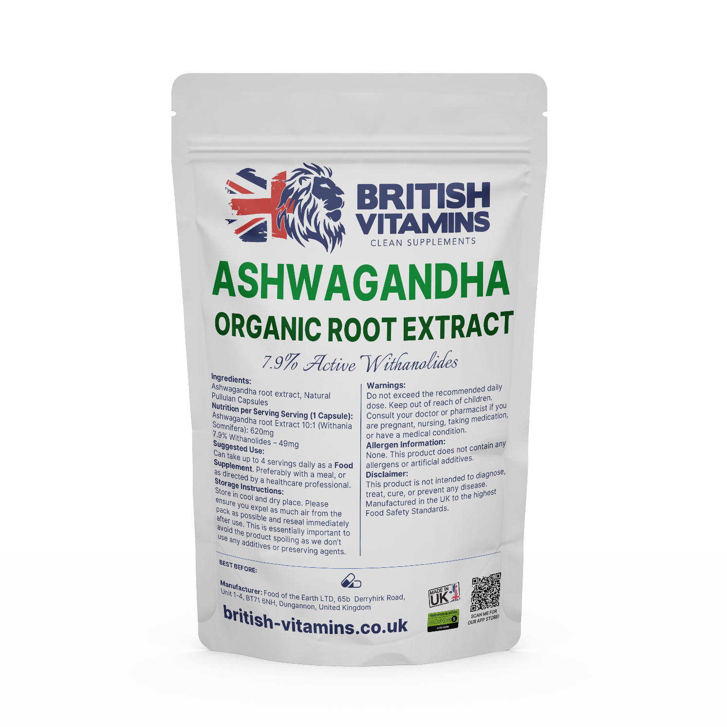Ashwagandha Root Extract 7.9% Withanolides Health & Beauty:Vitamins & Lifestyle Supplements:Vitamins & Minerals British Vitamins 30 Capsules
