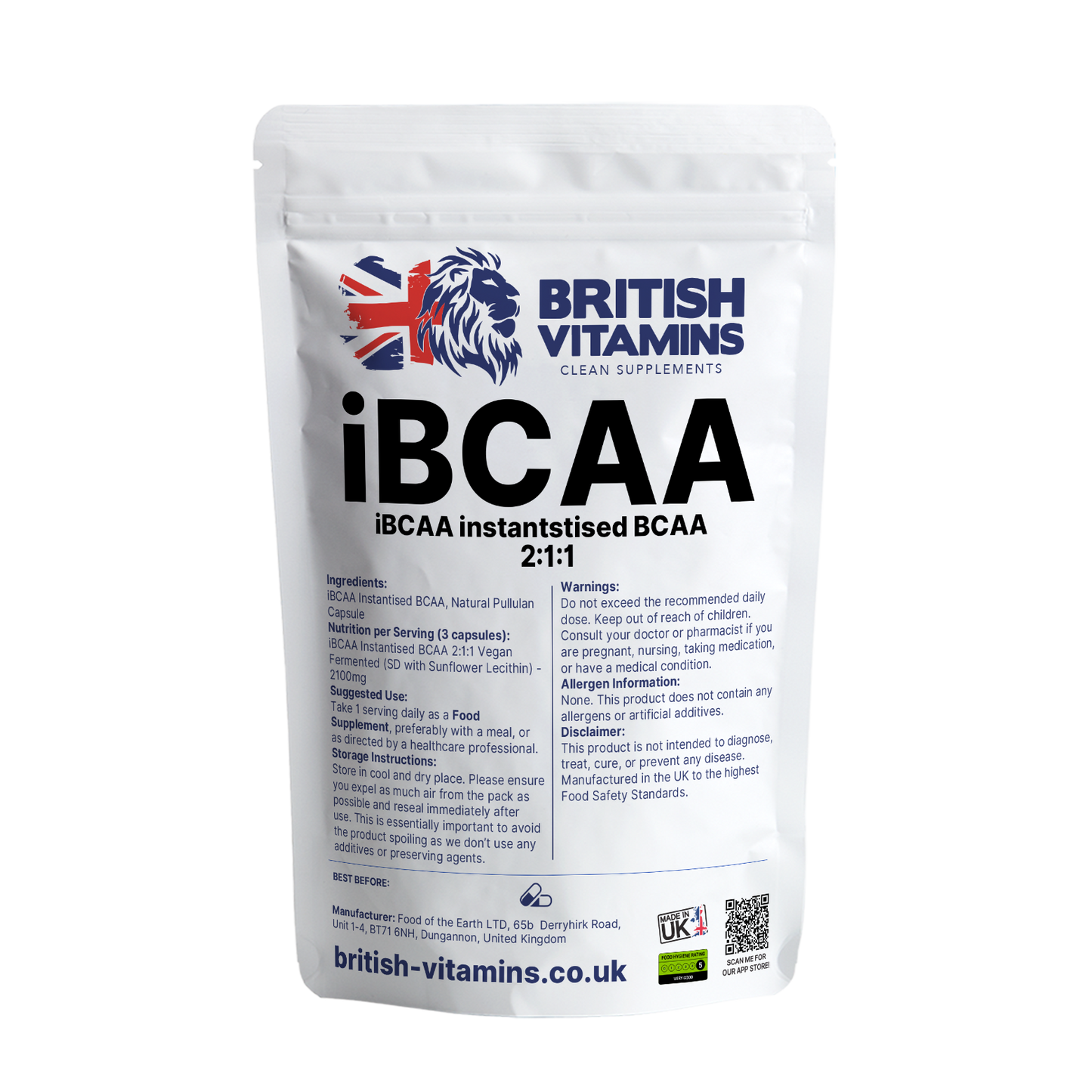 iBCAA 2:1:1 2100mg Health & Beauty:Vitamins & Lifestyle Supplements:Vitamins & Minerals British Vitamins 120 Capsules