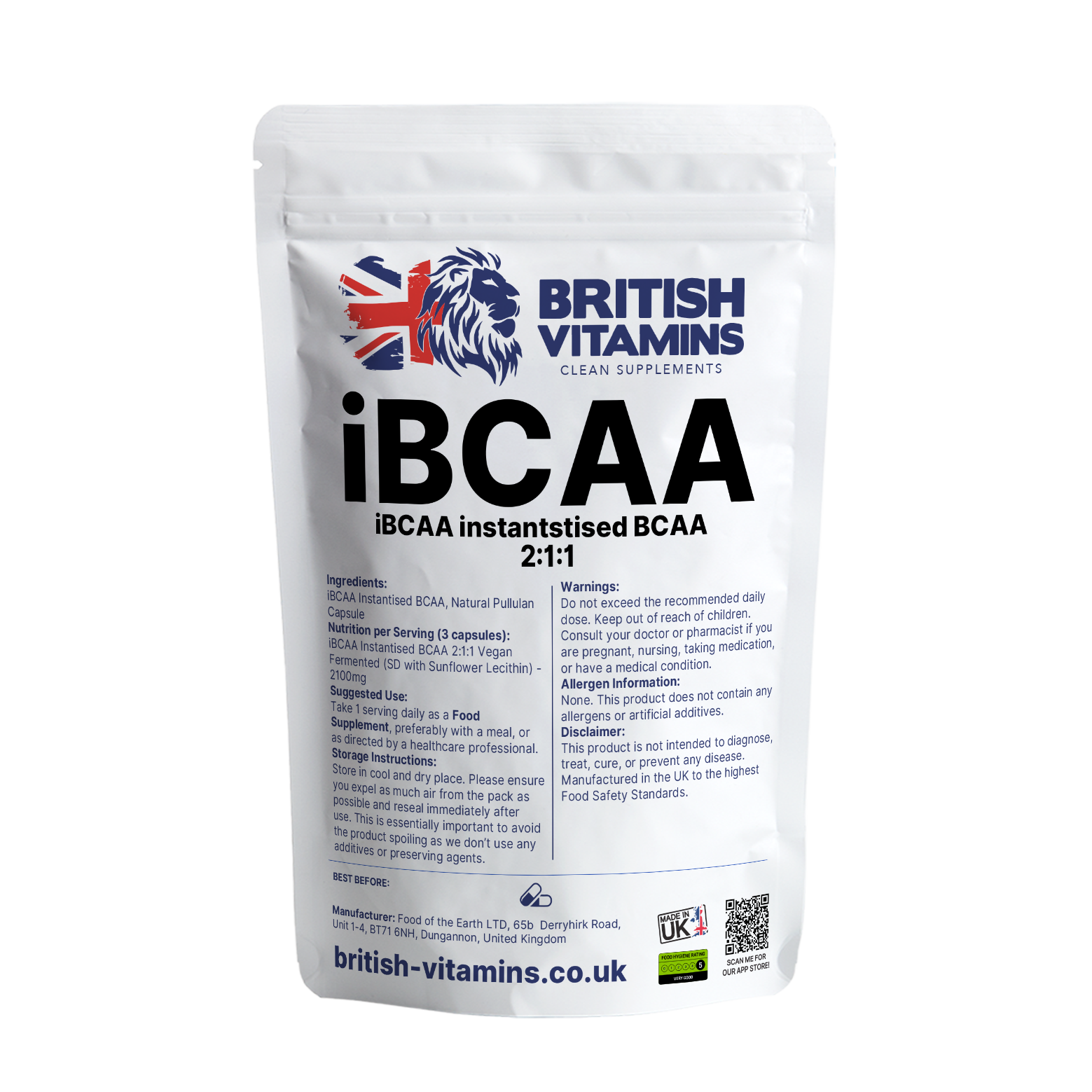 iBCAA 2:1:1 2100mg Health & Beauty:Vitamins & Lifestyle Supplements:Vitamins & Minerals British Vitamins 120 Capsules