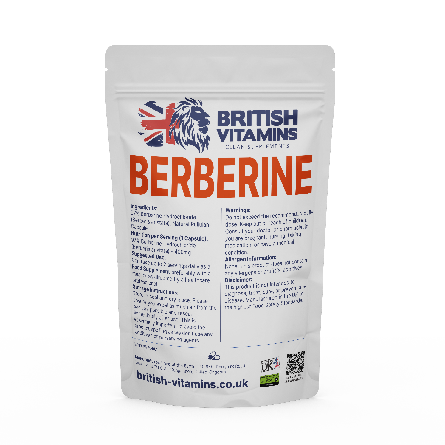 Berberine HCl 400mg (from Berberis aristata) Additive-Free | Vegan | UK Made Health & Beauty:Vitamins & Lifestyle Supplements:Vitamins & Minerals British Vitamins 5 Capsules ( Sample )