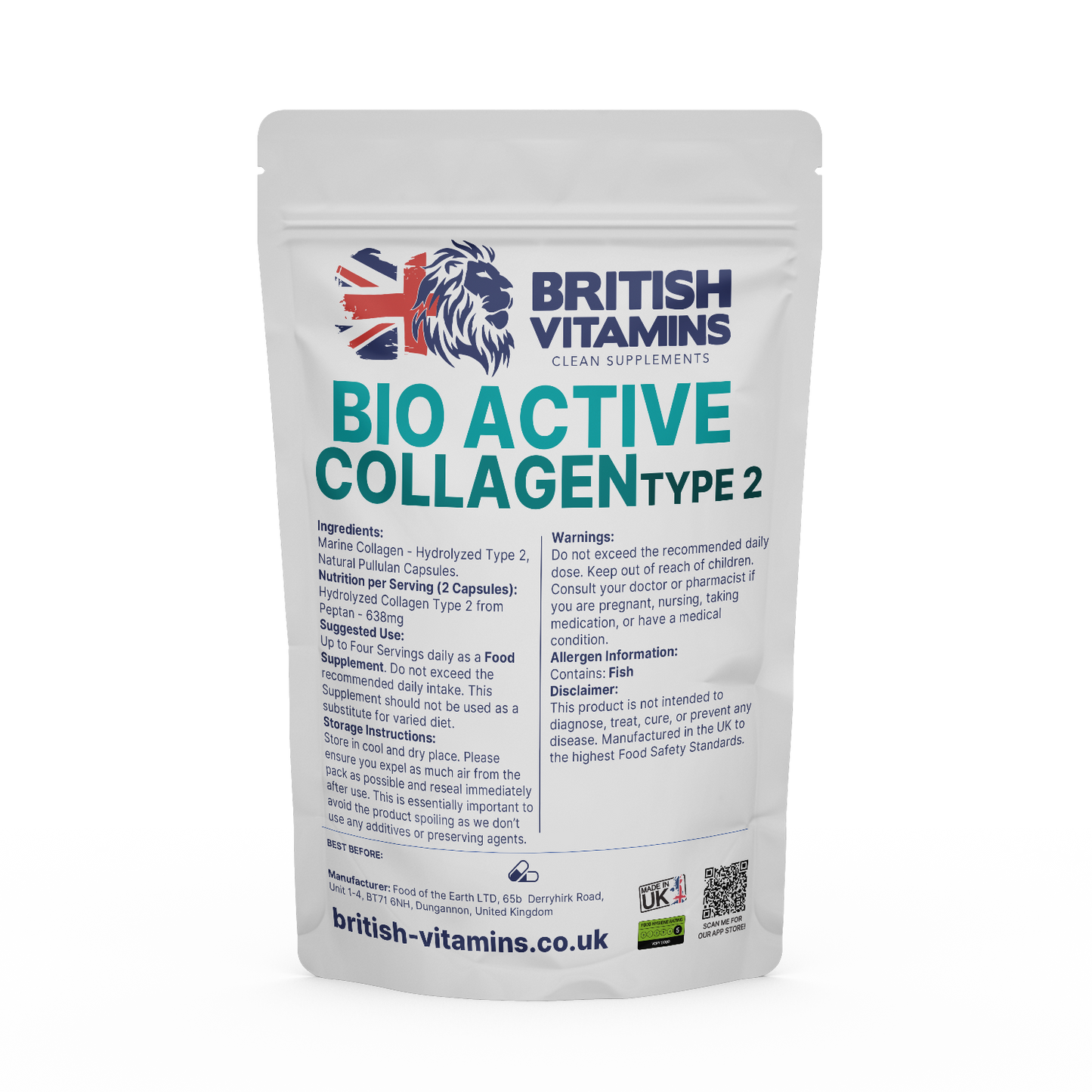 Collagen Peptides Fish No Fillers Type 2 Da 2000 Health & Beauty:Vitamins & Lifestyle Supplements:Sports Supplements:Protein Shakes & Bodybuilding British Vitamins 60 Capsules
