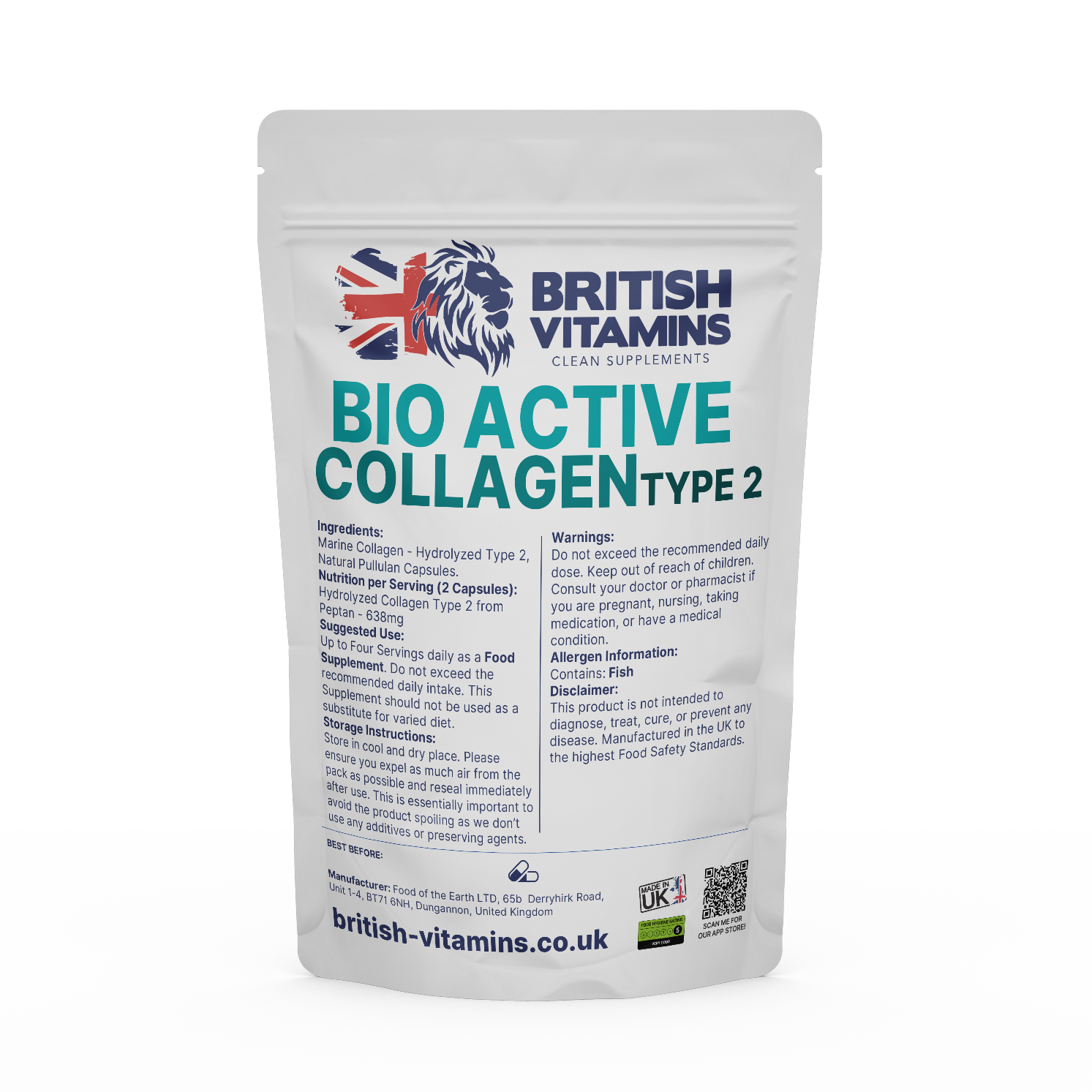Collagen Peptides Fish No Fillers Type 2 Da 2000 Health & Beauty:Vitamins & Lifestyle Supplements:Sports Supplements:Protein Shakes & Bodybuilding British Vitamins 60 Capsules