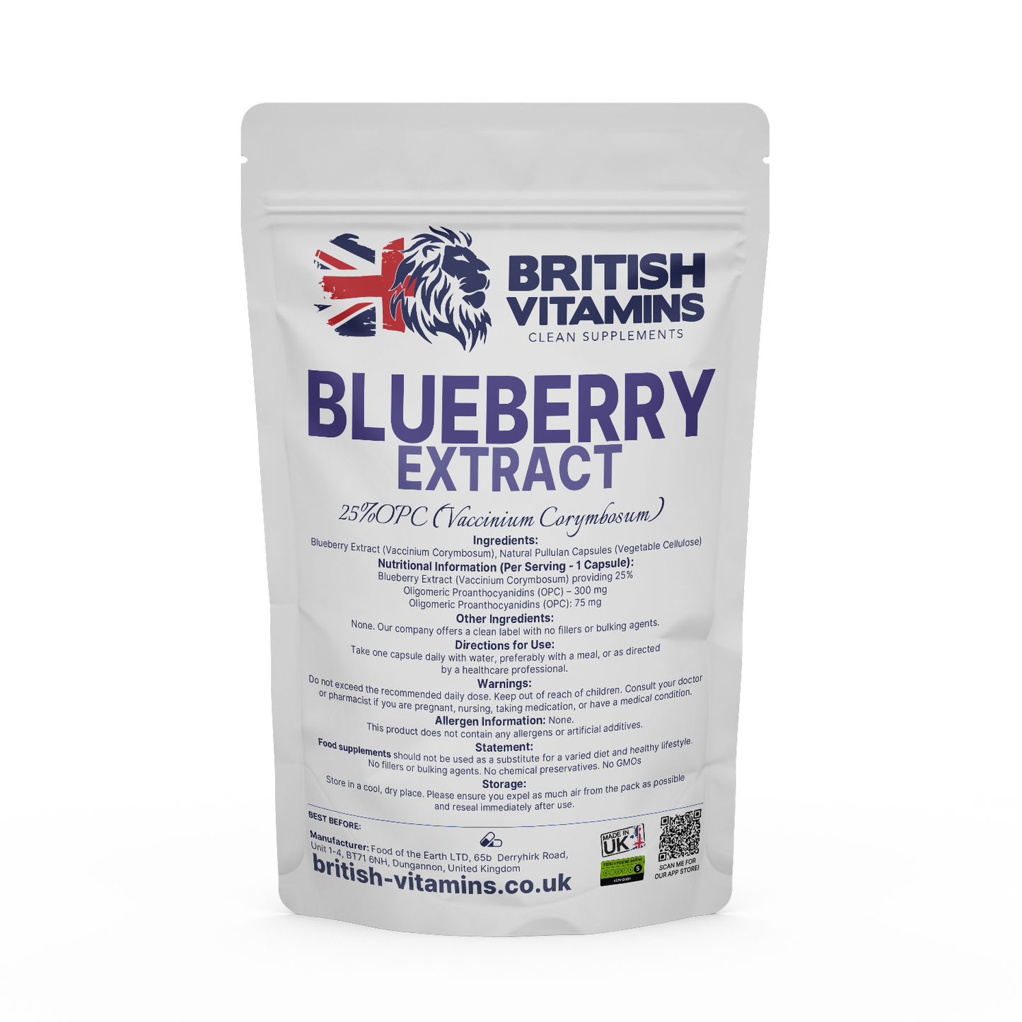 Blueberry Extract 300mg Health & Beauty:Vitamins & Lifestyle Supplements:Vitamins & Minerals British Vitamins 60 Capsules