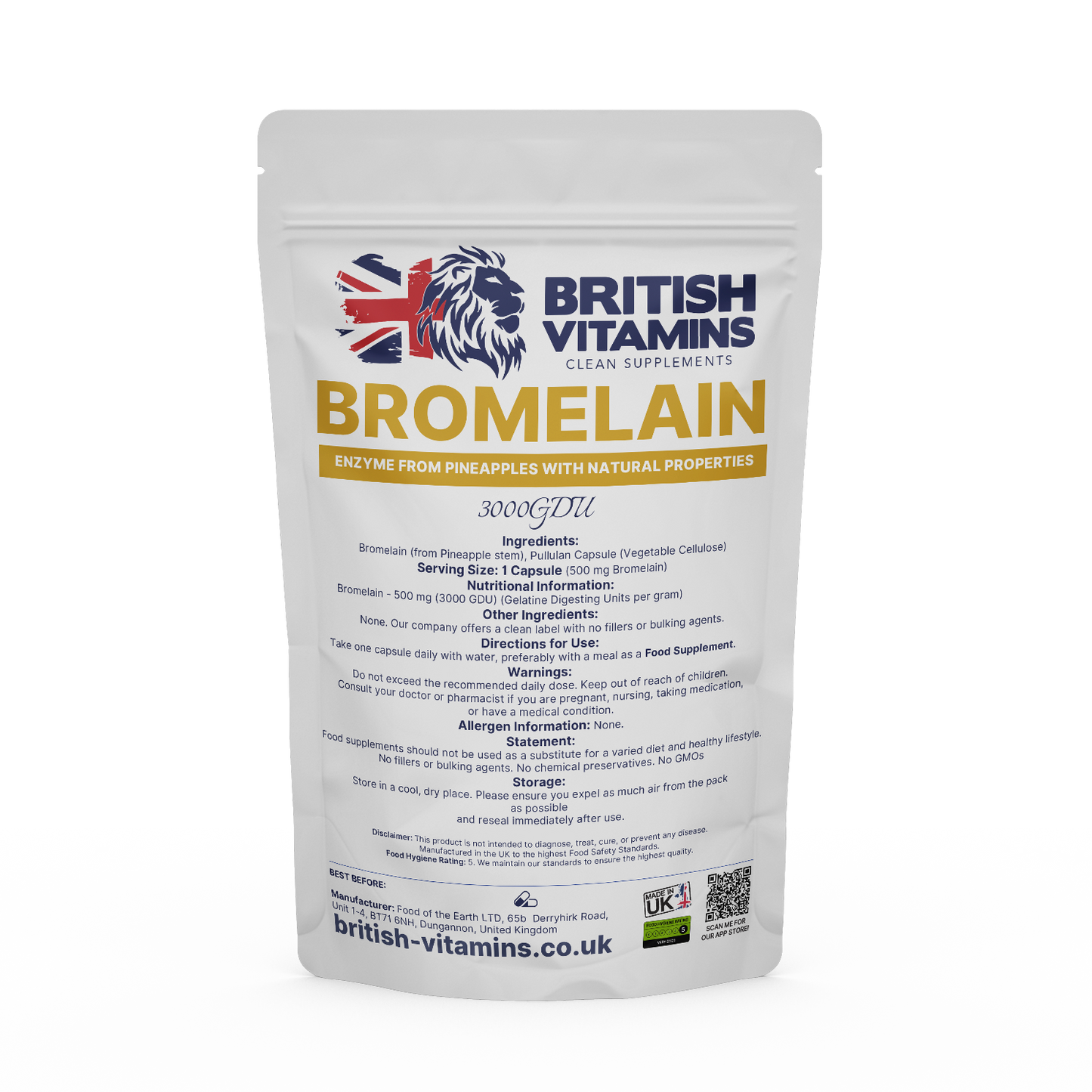 Bromelain 3000GDU Health & Beauty:Vitamins & Lifestyle Supplements:Vitamins & Minerals British Vitamins 5 Capsules (Sample)