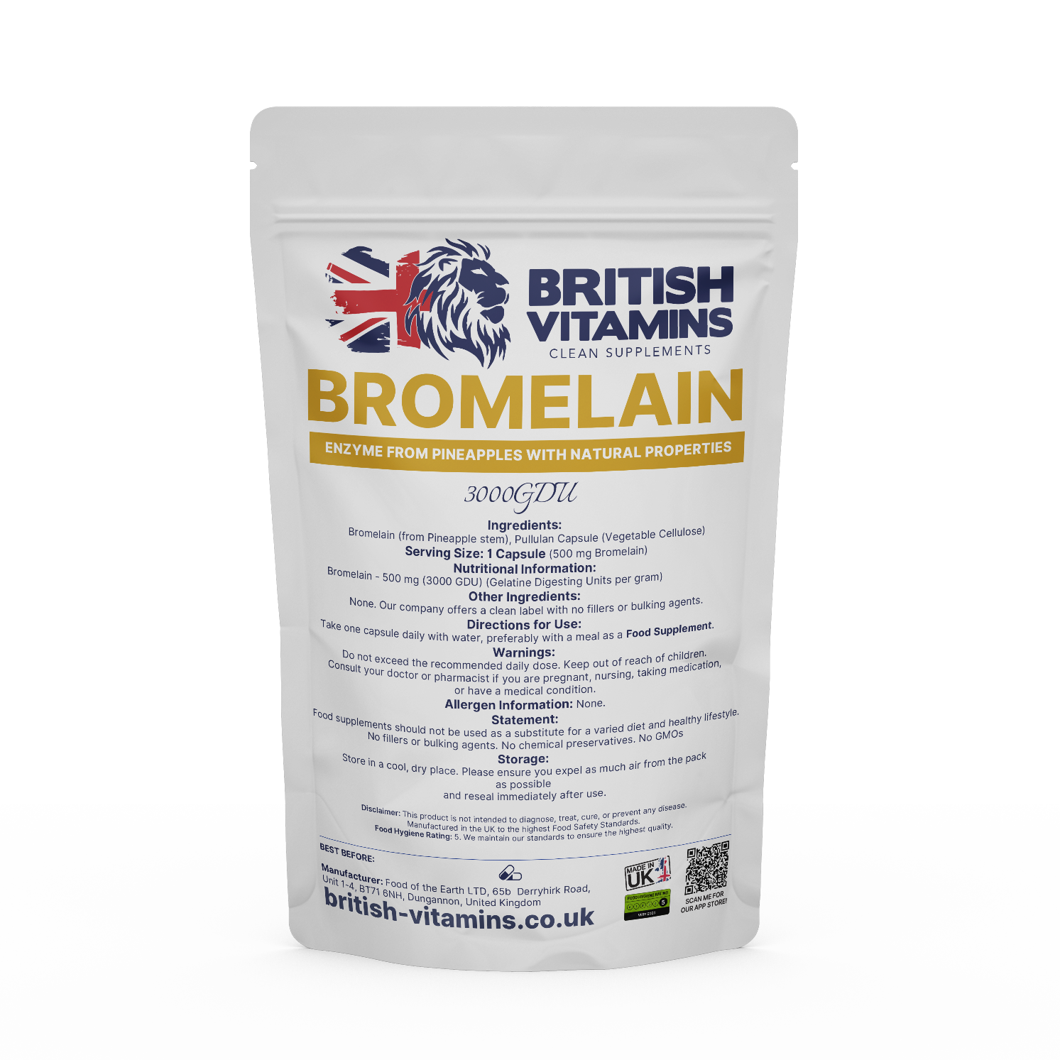Bromelain 3000GDU Health & Beauty:Vitamins & Lifestyle Supplements:Vitamins & Minerals British Vitamins 5 Capsules (Sample)