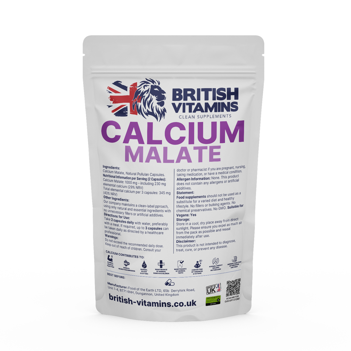 Calcium Malate – 230mg Elemental Calcium (Per 2 Capsules) ca British Vitamins 60 capsules
