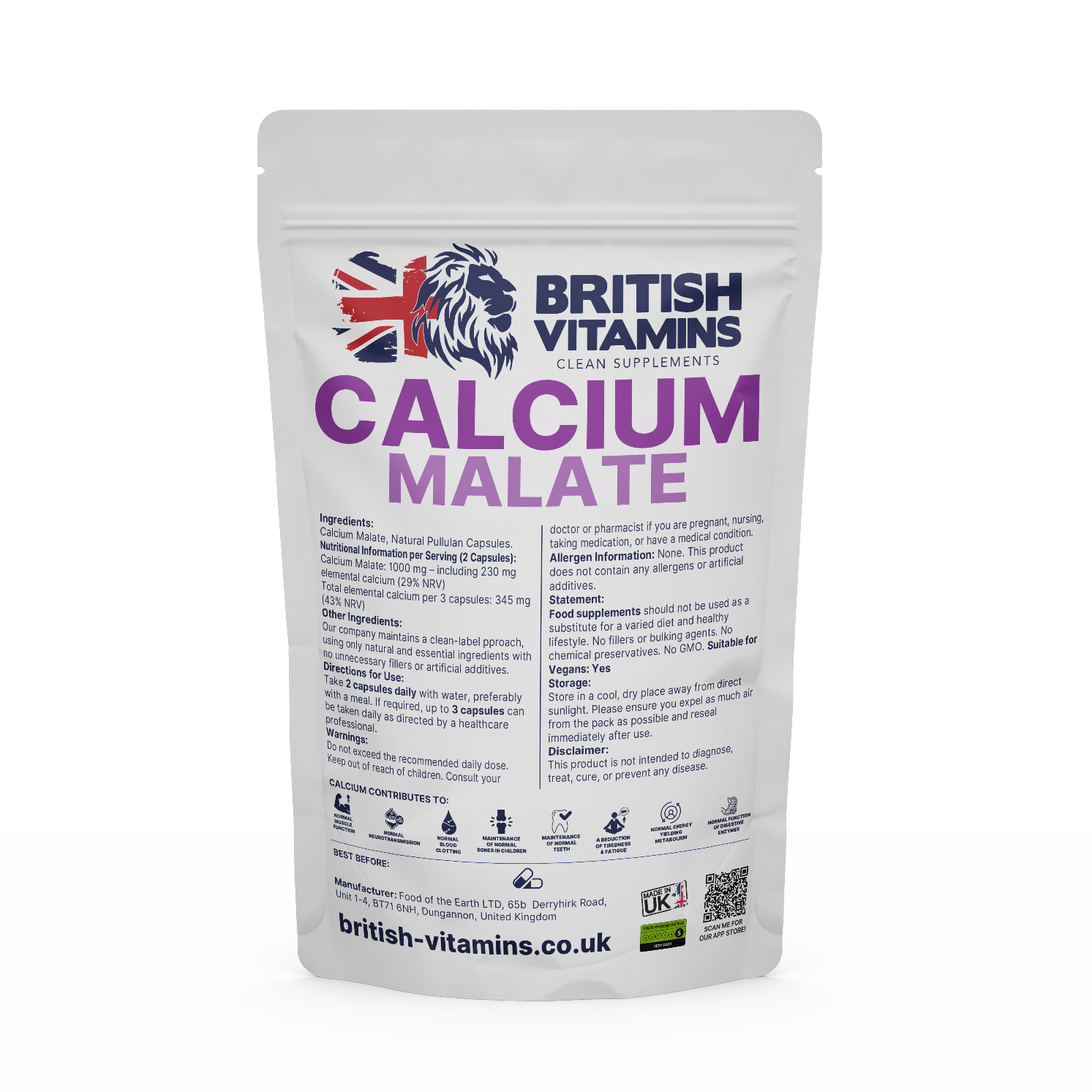 Calcium Malate – 230mg Elemental Calcium (Per 2 Capsules) ca British Vitamins 60 capsules