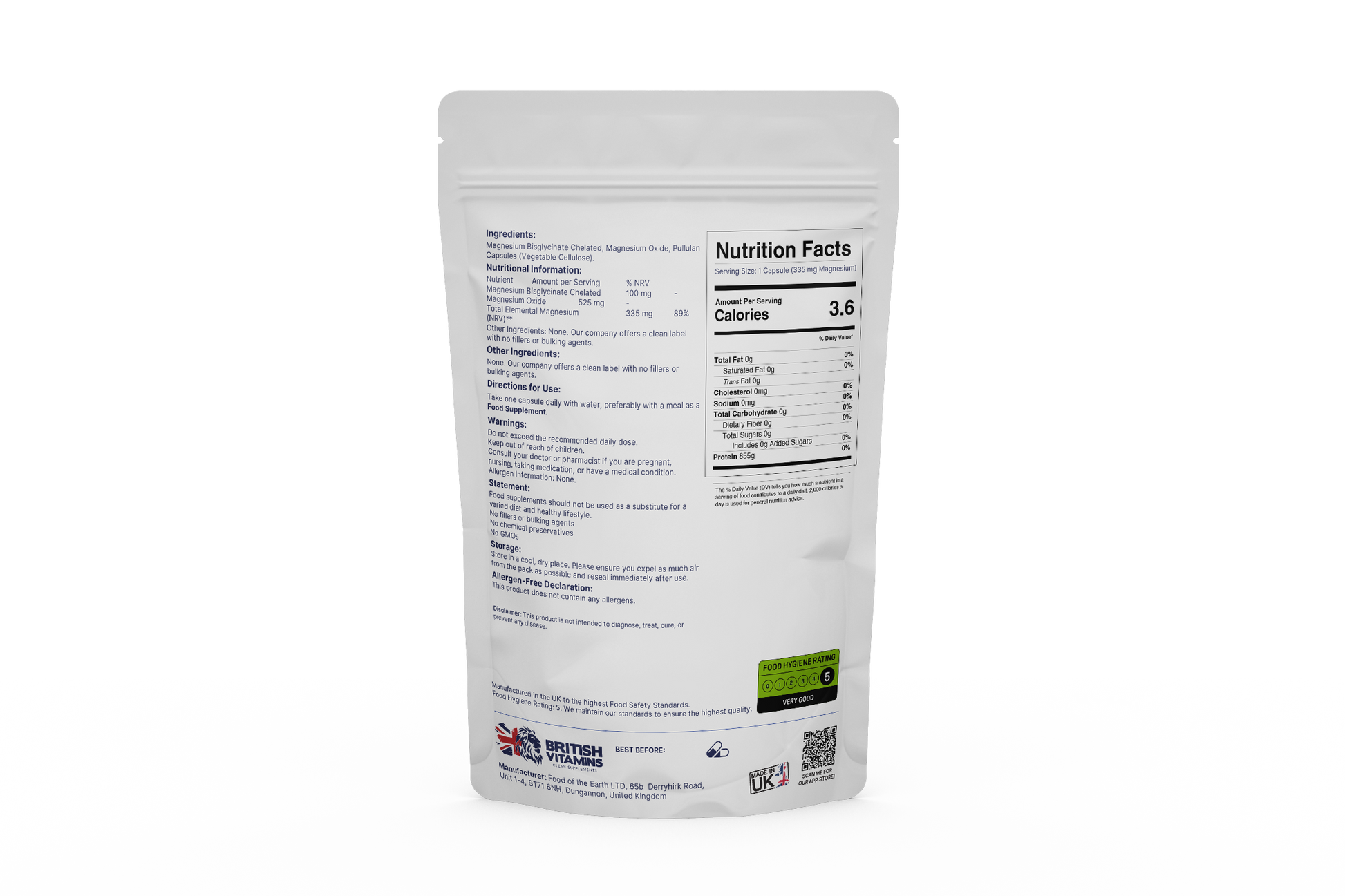 Chelated Magnesium Capsules – No Fillers, Clean Label Health & Beauty:Vitamins & Lifestyle Supplements:Sports Supplements:Protein Shakes & Bodybuilding British Vitamins