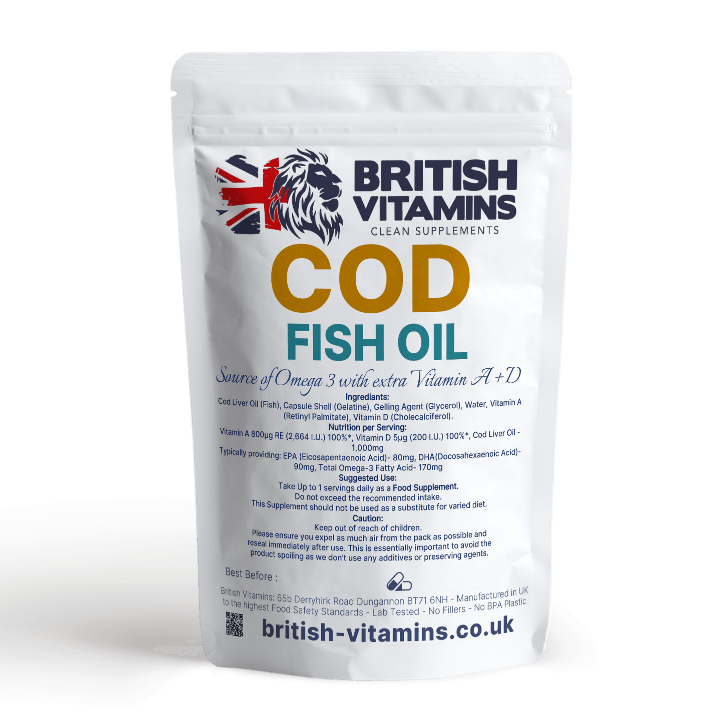 Cod Liver Oil (Fish) 1000mg Softgels Food Supplement British Vitamins 60 Softgels