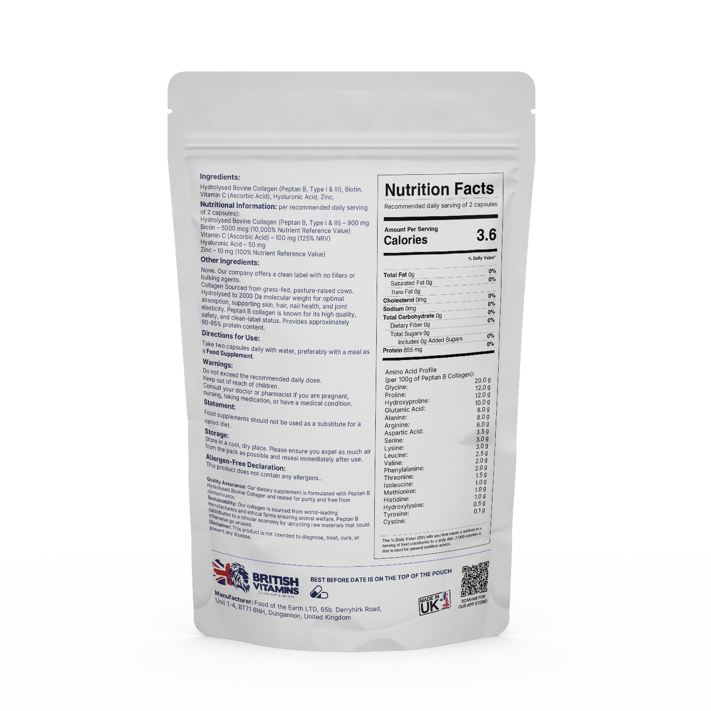 Collagen Peptides & Biotin, Zinc, Vitamin C, Hyaluronic Acid, Multi Complex Health & Beauty:Vitamins & Lifestyle Supplements:Vitamins & Minerals British Vitamins