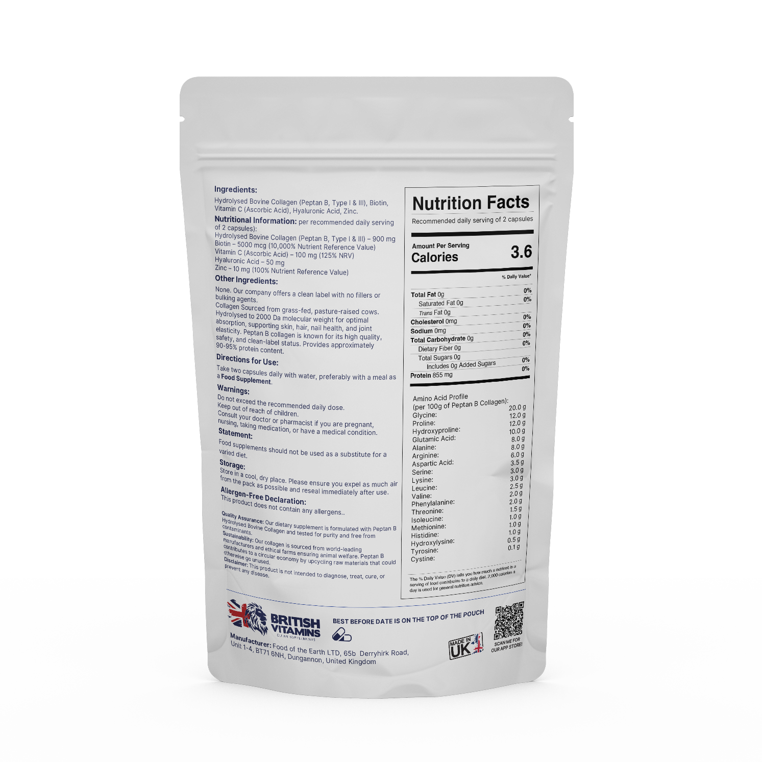 Collagen Peptides & Biotin, Zinc, Vitamin C, Hyaluronic Acid, Multi Complex Health & Beauty:Vitamins & Lifestyle Supplements:Vitamins & Minerals British Vitamins