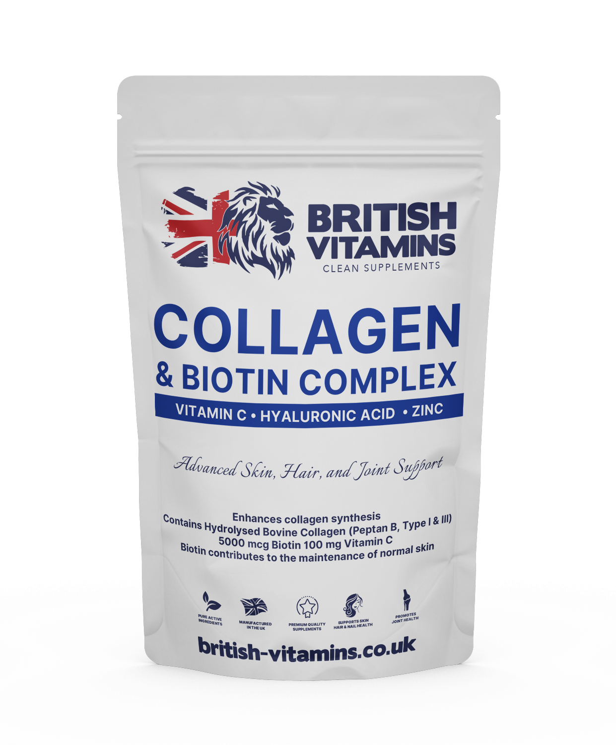 Collagen Peptides & Biotin, Zinc, Vitamin C, Hyaluronic Acid, Multi Complex Health & Beauty:Vitamins & Lifestyle Supplements:Vitamins & Minerals British Vitamins 5 capsules (sample)