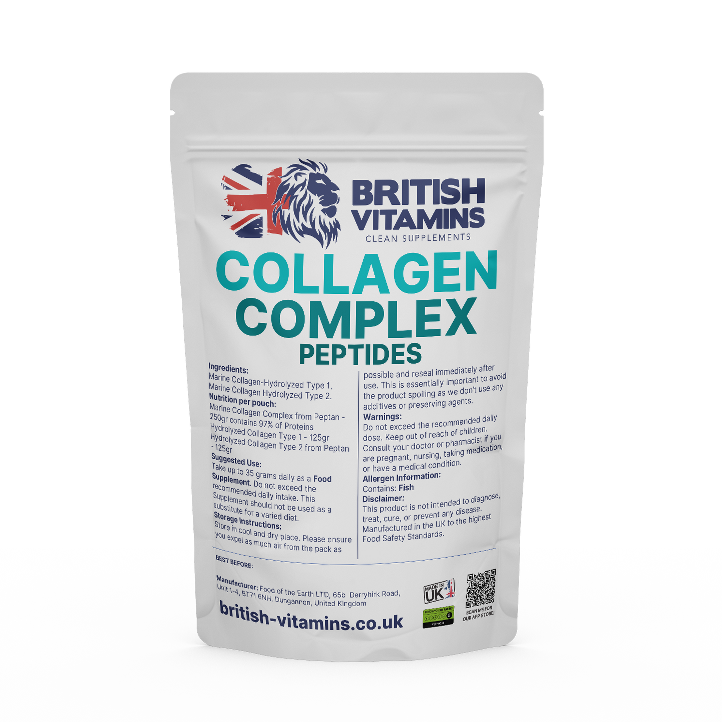 Collagen Complex Proteins Powder Marine No Fillers Unflavoured Health & Beauty:Vitamins & Lifestyle Supplements:Vitamins & Minerals British Vitamins 250 gram Collagen Peptan in pouch