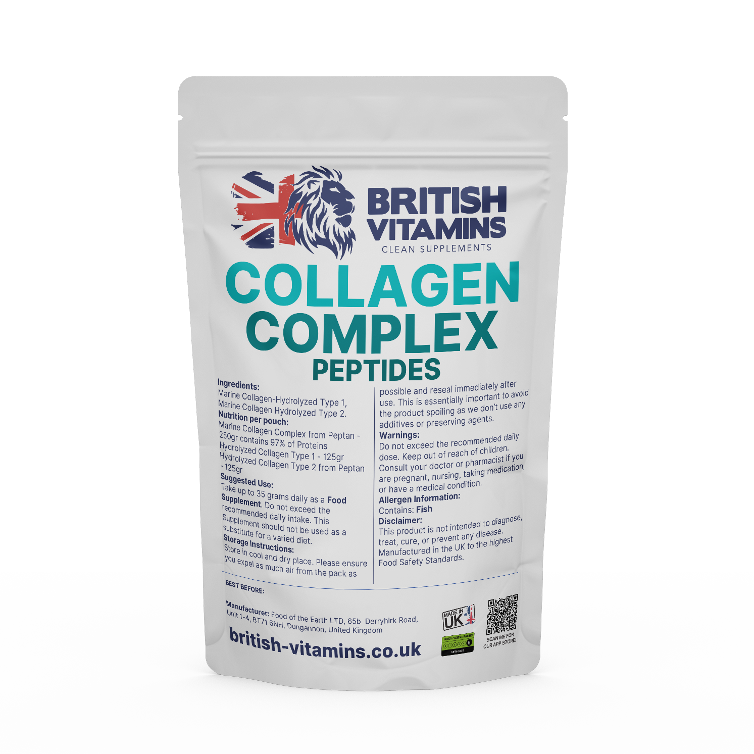 Collagen Complex Proteins Powder Marine No Fillers Unflavoured Health & Beauty:Vitamins & Lifestyle Supplements:Vitamins & Minerals British Vitamins 250 gram Collagen Peptan in pouch