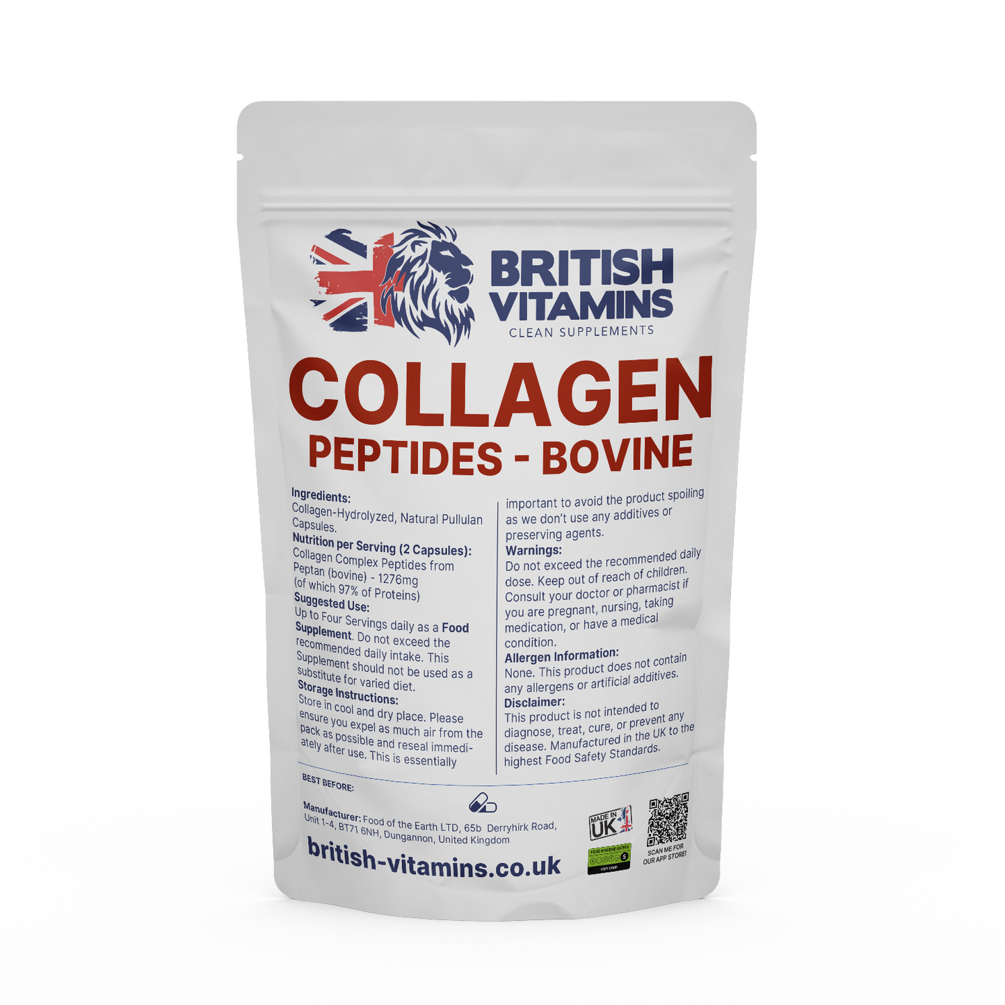 Collagen Peptides No Fillers Bovine Peptan British Vitamins 5 Capsules ( Sample )