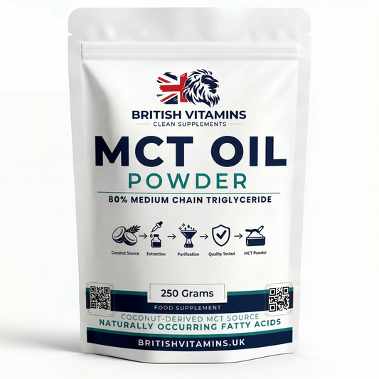 MCT Oil Powder Medium Chain Triglycerides from 100% Coconut Oil Clean-Label 250g British Vitamins 250g