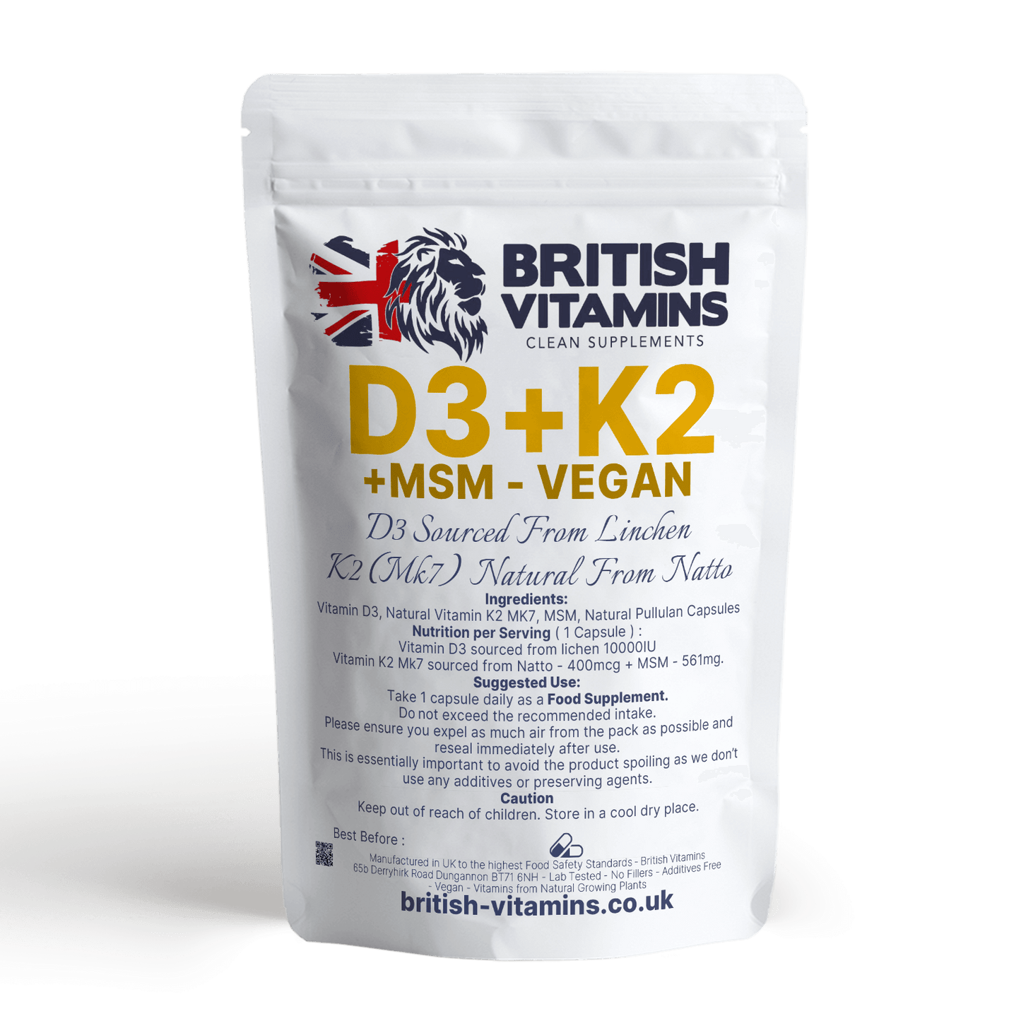 High Strength Vitamin D3 10,000 IU + K2 MK-7 400mcg + MSM – Vegan, No Fillers, UK-Made Health & Beauty:Vitamins & Lifestyle Supplements:Vitamins & Minerals British Vitamins