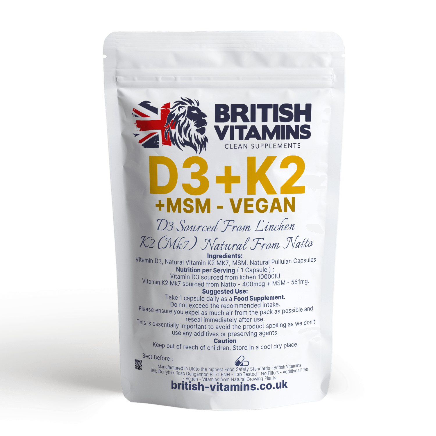 High Strength Vitamin D3 10,000 IU + K2 MK-7 400mcg + MSM – Vegan, No Fillers, UK-Made Health & Beauty:Vitamins & Lifestyle Supplements:Vitamins & Minerals British Vitamins
