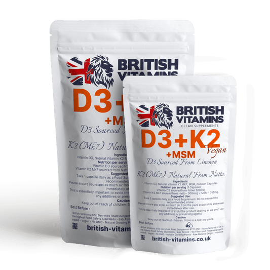 D3 + K2 MK-7 from Natto + MSM, 5000IU Health & Beauty:Vitamins & Lifestyle Supplements:Vitamins & Minerals British Vitamins 30 Capsules