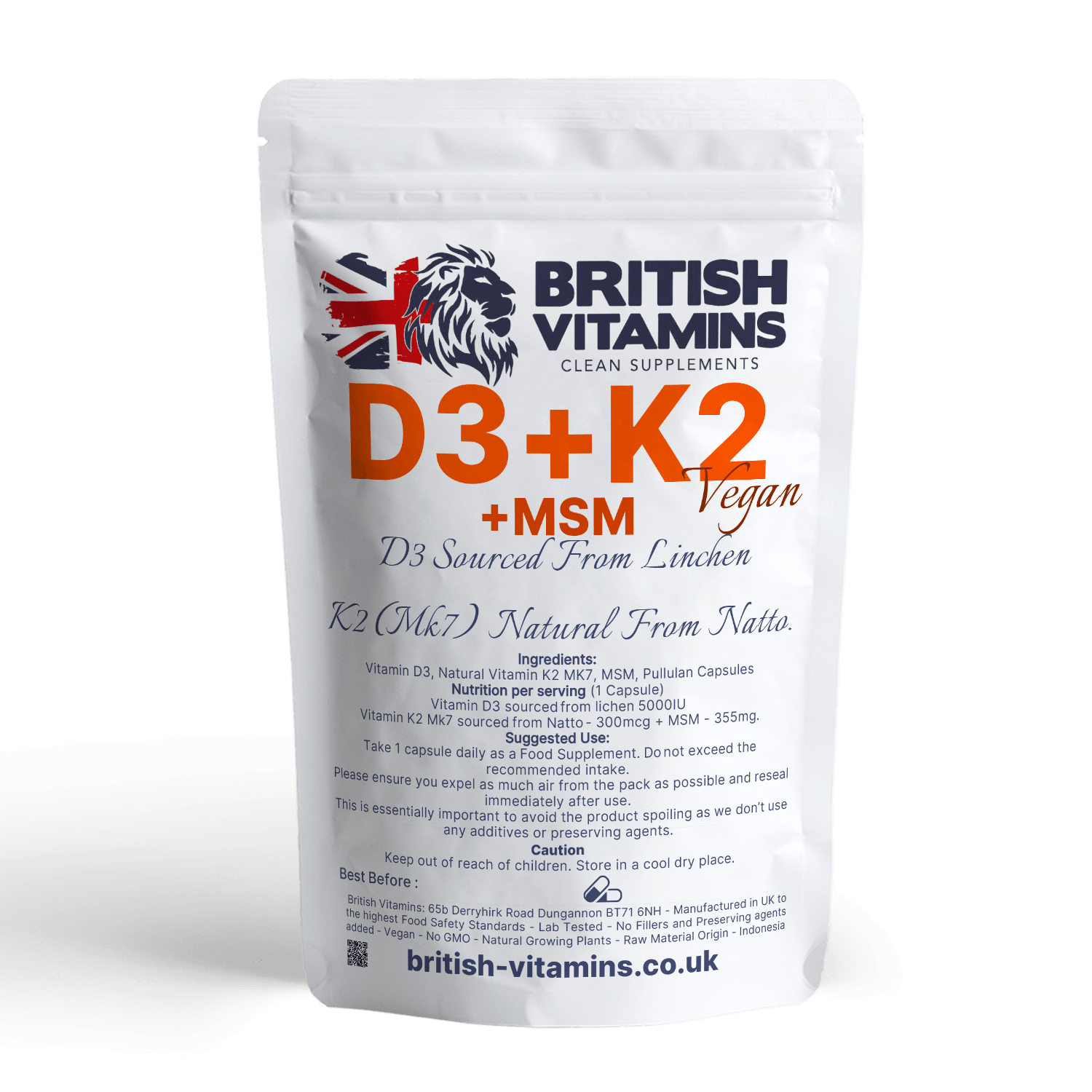 D3 + K2 MK-7 from Natto + MSM, 5000IU Health & Beauty:Vitamins & Lifestyle Supplements:Vitamins & Minerals British Vitamins