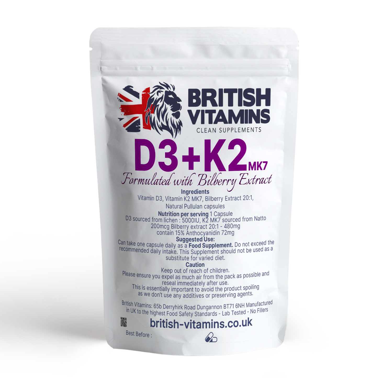 D3 + K2 & Bilberry Extract Health & Beauty:Vitamins & Lifestyle Supplements:Sports Supplements:Protein Shakes & Bodybuilding British Vitamins 5 capsules
