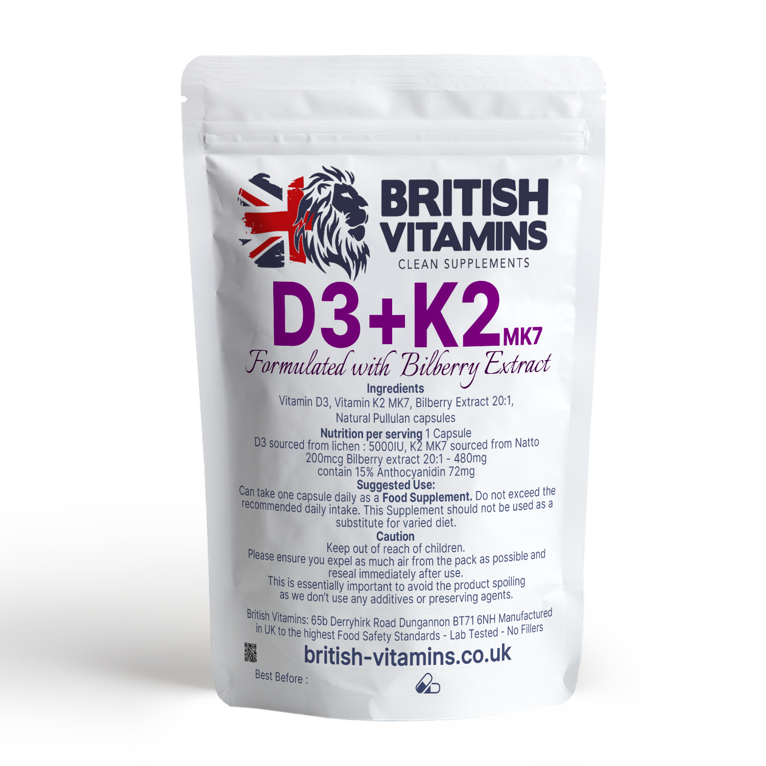 D3 + K2 & Bilberry Extract Health & Beauty:Vitamins & Lifestyle Supplements:Sports Supplements:Protein Shakes & Bodybuilding British Vitamins 5 capsules