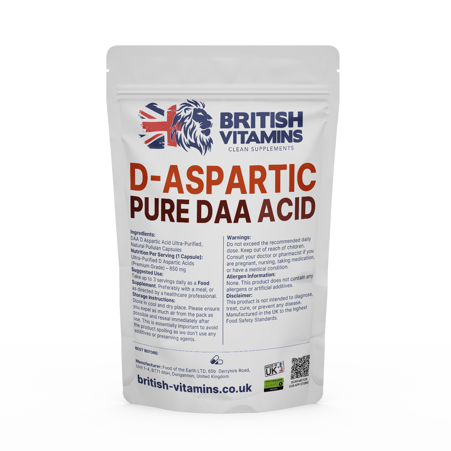 D Aspartic Acid DAA Health & Beauty:Vitamins & Lifestyle Supplements:Vitamins & Minerals British Vitamins 30 Capsules