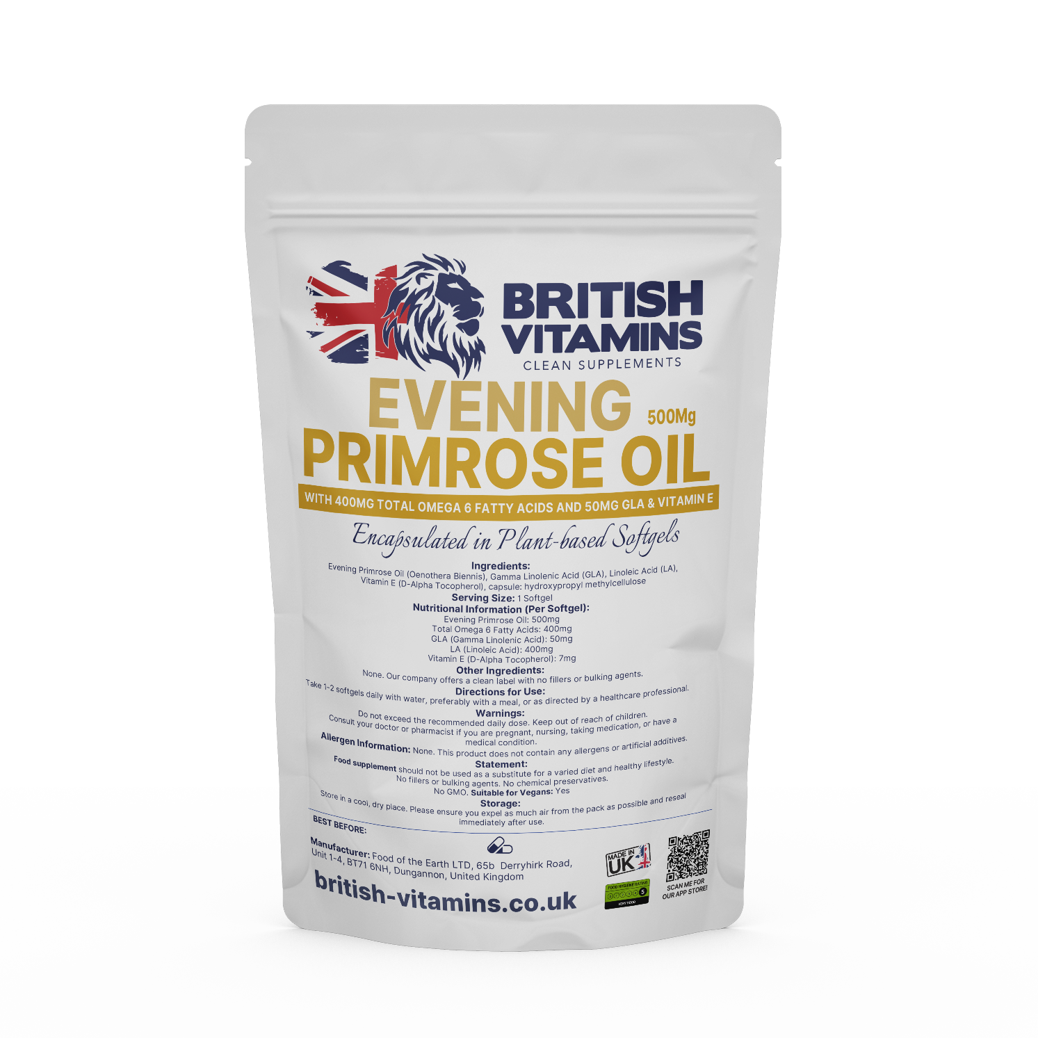 Evening Primrose Oil 500mg Softgel Natural Supplement Health & Beauty:Vitamins & Lifestyle Supplements:Sports Supplements:Protein Shakes & Bodybuilding British Vitamins 5 Capsules