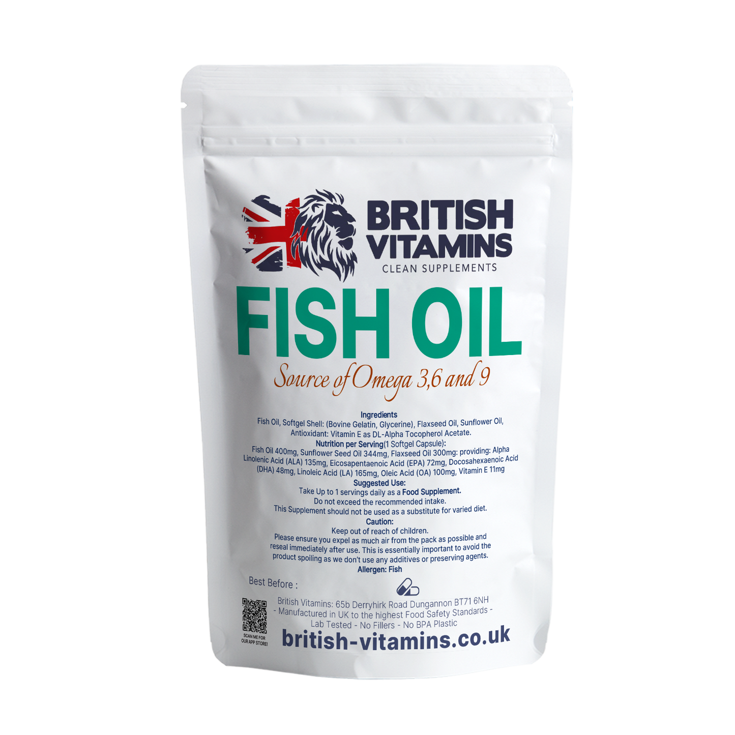Fish Oil Softgels Omega 3, 6 & 9 Vitamin E .EPA, ALA, DHA, LA, OA, GLA Food Supplement British Vitamins 60 Softgels