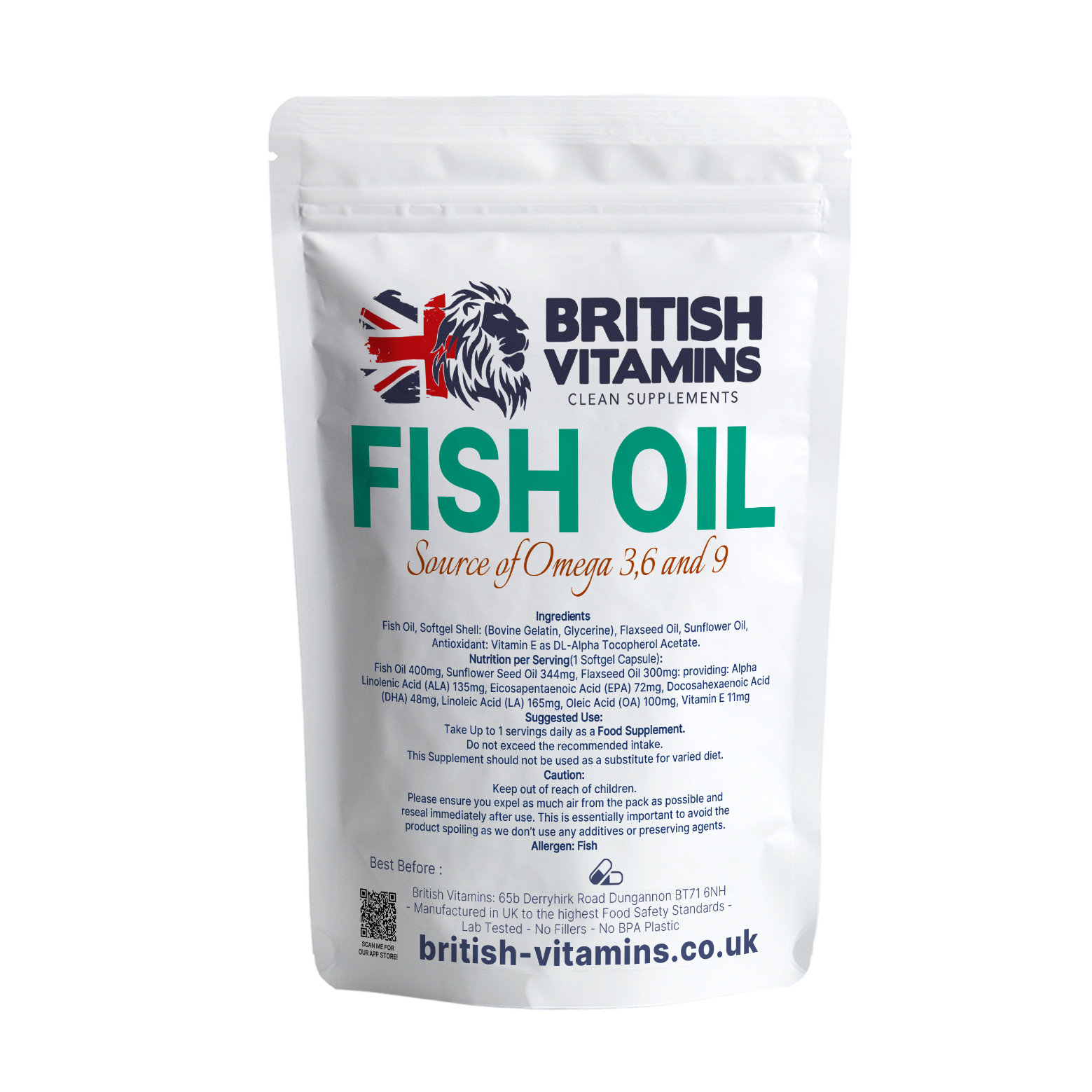 Fish Oil Softgels Omega 3, 6 & 9 Vitamin E .EPA, ALA, DHA, LA, OA, GLA Food Supplement British Vitamins 60 Softgels