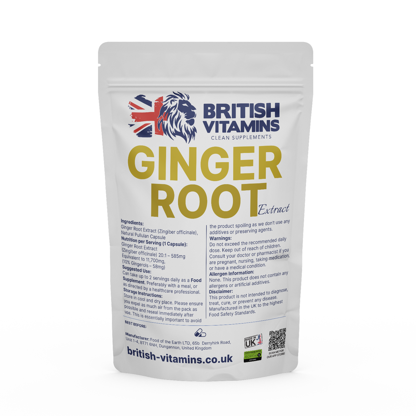 Ginger root Extract Health & Beauty:Vitamins & Lifestyle Supplements:Vitamins & Minerals British Vitamins 60 Capsules