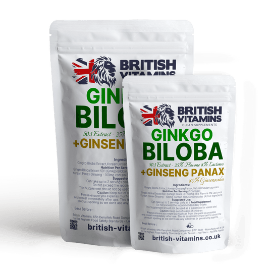Ginkgo Biloba Capsules +Ginseng Panax Health & Beauty:Vitamins & Lifestyle Supplements:Vitamins & Minerals British Vitamins 5 Capsules ( Sample )