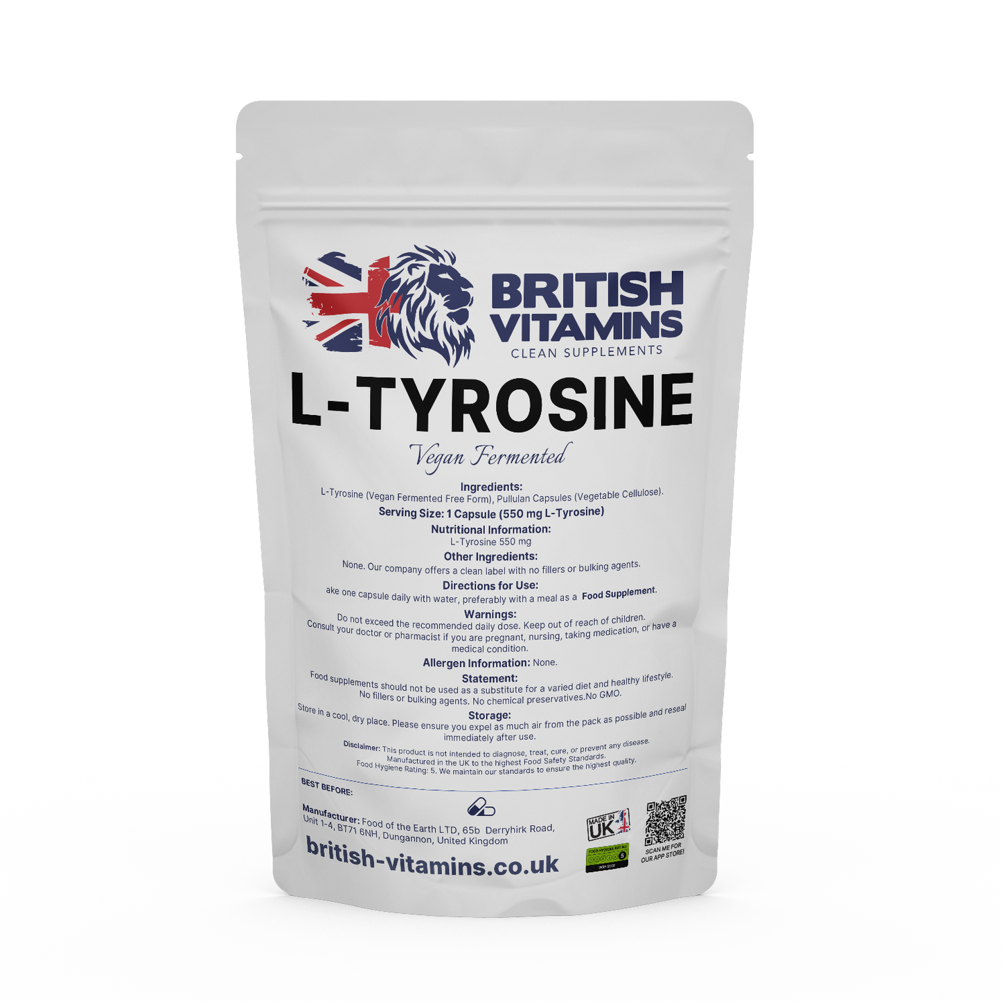 L-Tyrosine Food Supplement British Vitamins 5 capsules (sample)