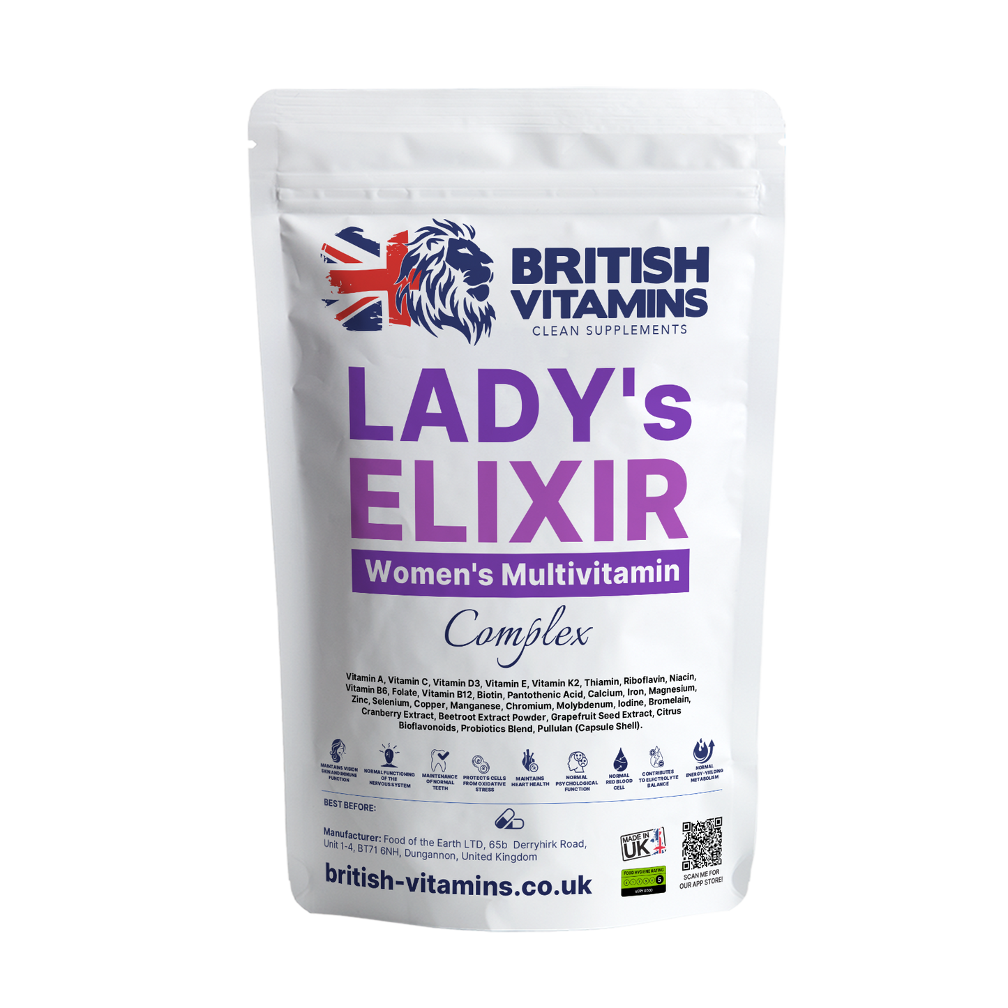 Ladys Elixir Woman vitamins complex Bioflavonoids Enzymes Live Bacteria Cultures Health & Beauty:Vitamins & Lifestyle Supplements:Vitamins & Minerals British Vitamins 60 Capsules