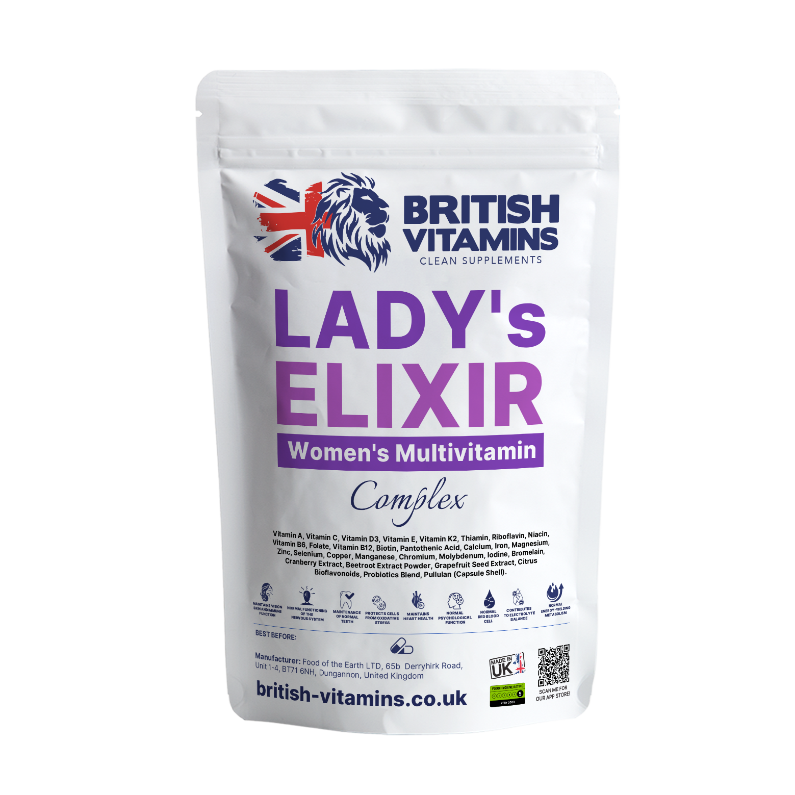 Ladys Elixir Woman vitamins complex Bioflavonoids Enzymes Live Bacteria Cultures Health & Beauty:Vitamins & Lifestyle Supplements:Vitamins & Minerals British Vitamins 60 Capsules