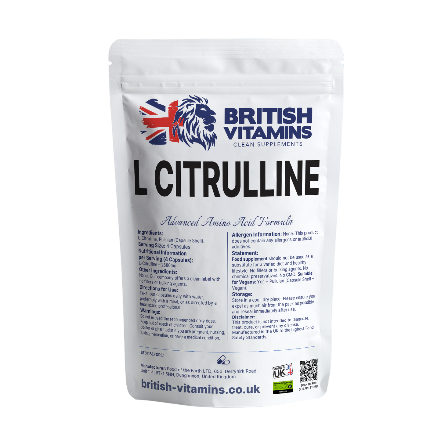 L-Citrulline – Pure Amino – 750mg – Natural Pullulan Capsules Health & Beauty:Vitamins & Lifestyle Supplements:Vitamins & Minerals British Vitamins 60 Capsules