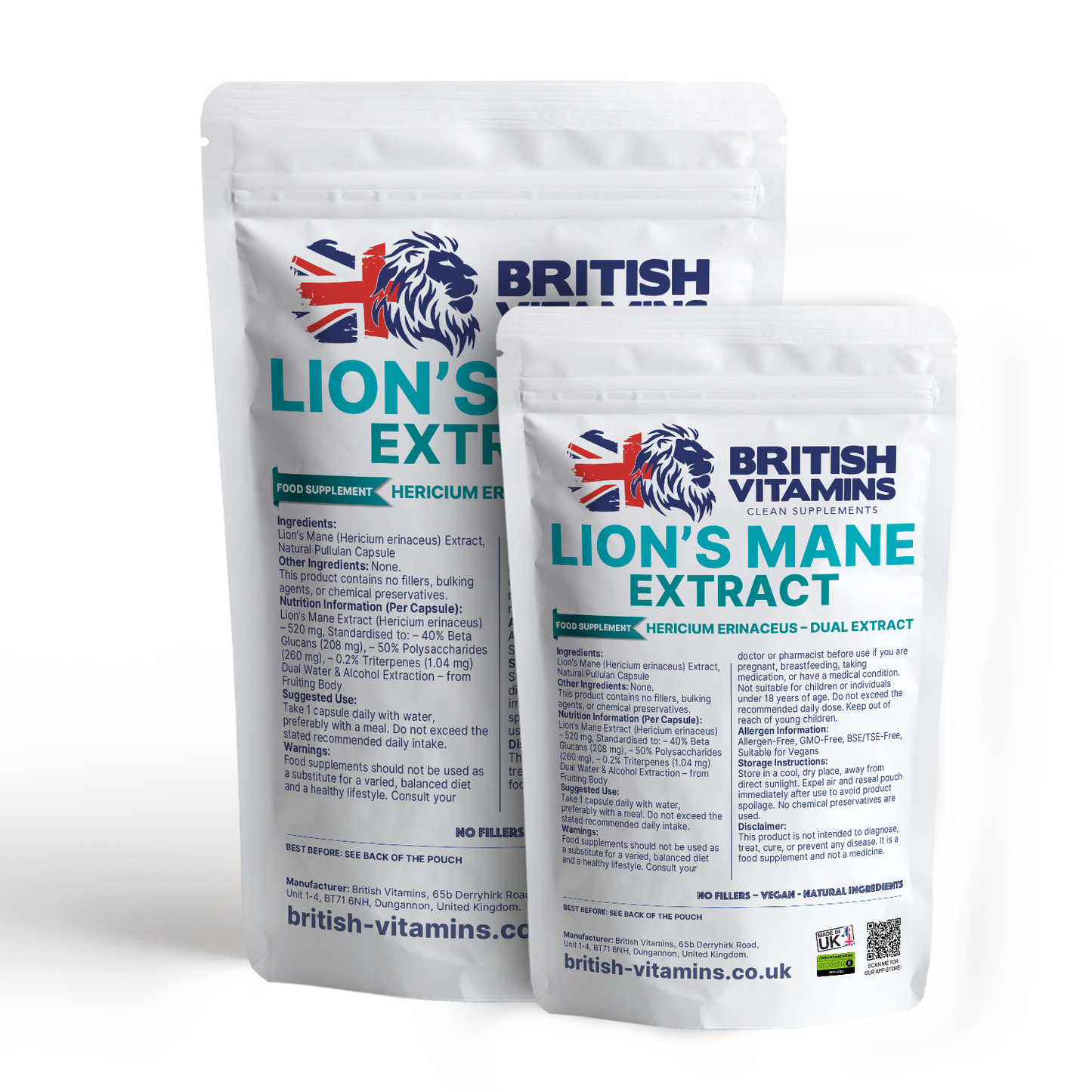 Lion’s Mane Mushroom Extract – 40% Beta Glucans, 50% Polysaccharides Triterpenes (naturally occurring)(Fruiting Body, Water-Extracted) Health & Beauty:Vitamins & Lifestyle Supplements:Vitamins & Minerals British Vitamins