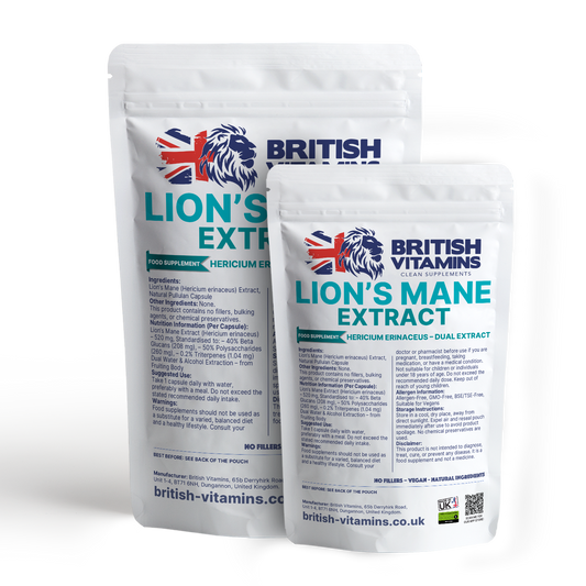 Lion’s Mane Mushroom Extract – 40% Beta Glucans, 50% Polysaccharides Triterpenes (naturally occurring)(Fruiting Body, Water-Extracted) Health & Beauty:Vitamins & Lifestyle Supplements:Vitamins & Minerals British Vitamins