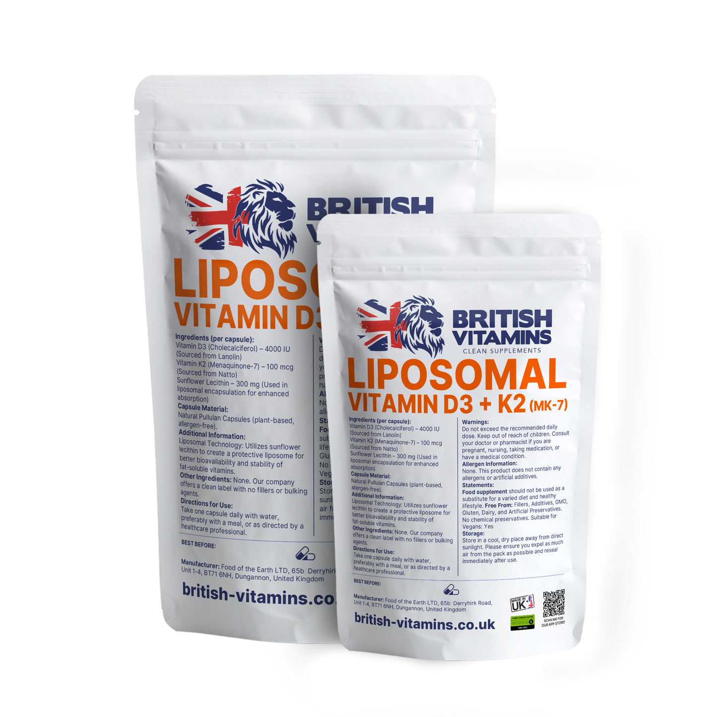 Vitamin D3 4000 IU with K2 MK-7 Liposomal Formula Food Supplement British Vitamins