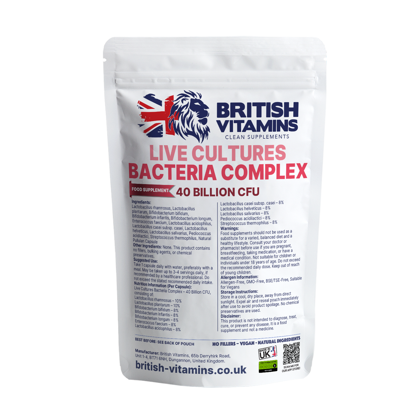 Live culture strain COMPLEX 40 Billion CFU/g Health & Beauty:Vitamins & Lifestyle Supplements:Vitamins & Minerals British Vitamins 30 Capsules