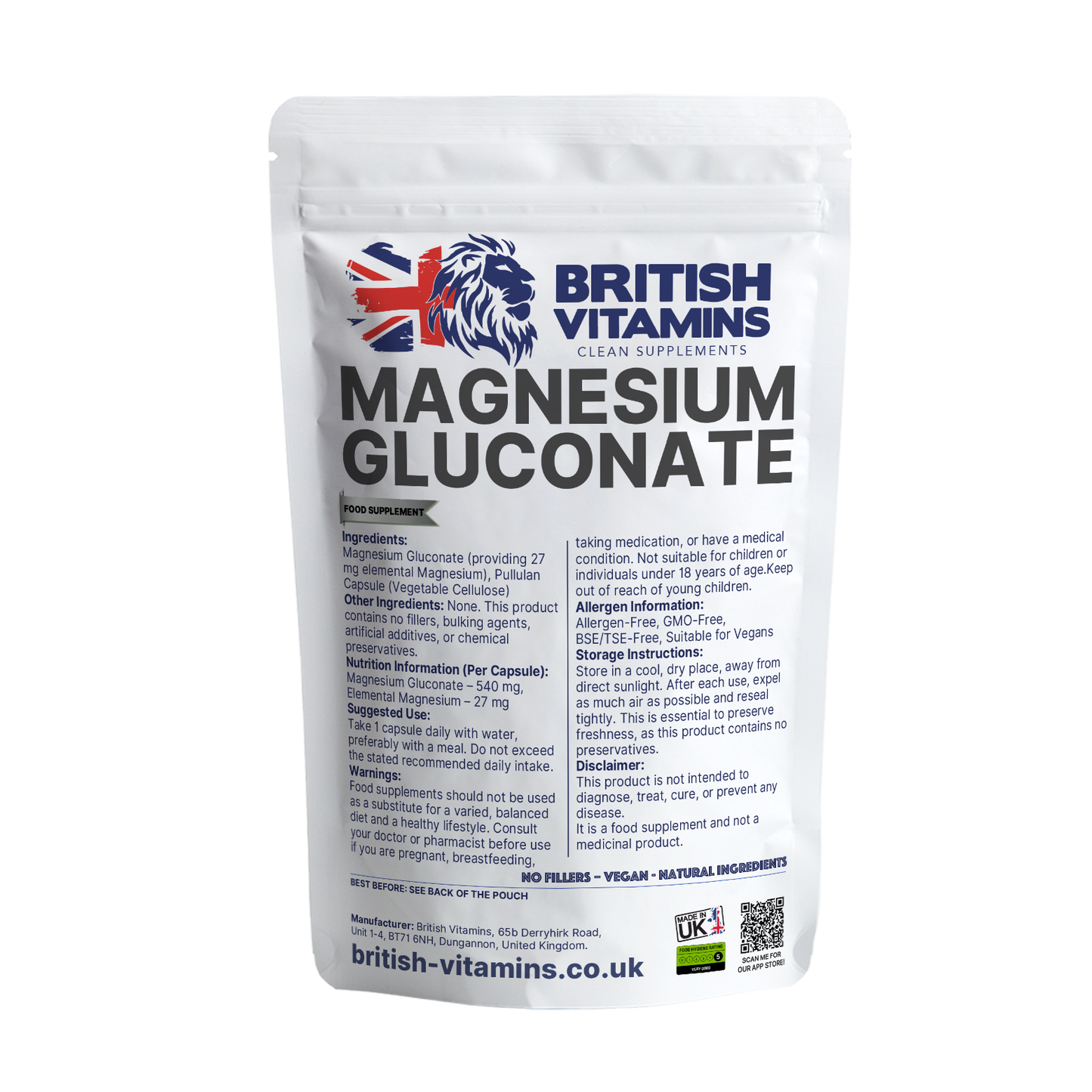 Magnesium Gluconate – Vegan Capsules | Additive-Free Health & Beauty:Vitamins & Lifestyle Supplements:Vitamins & Minerals British Vitamins 5 Capsules ( Sample )