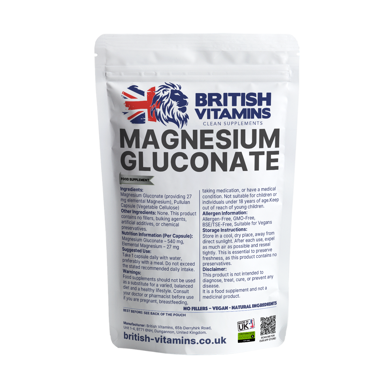 Magnesium Gluconate – Vegan Capsules | Additive-Free Health & Beauty:Vitamins & Lifestyle Supplements:Vitamins & Minerals British Vitamins 5 Capsules ( Sample )