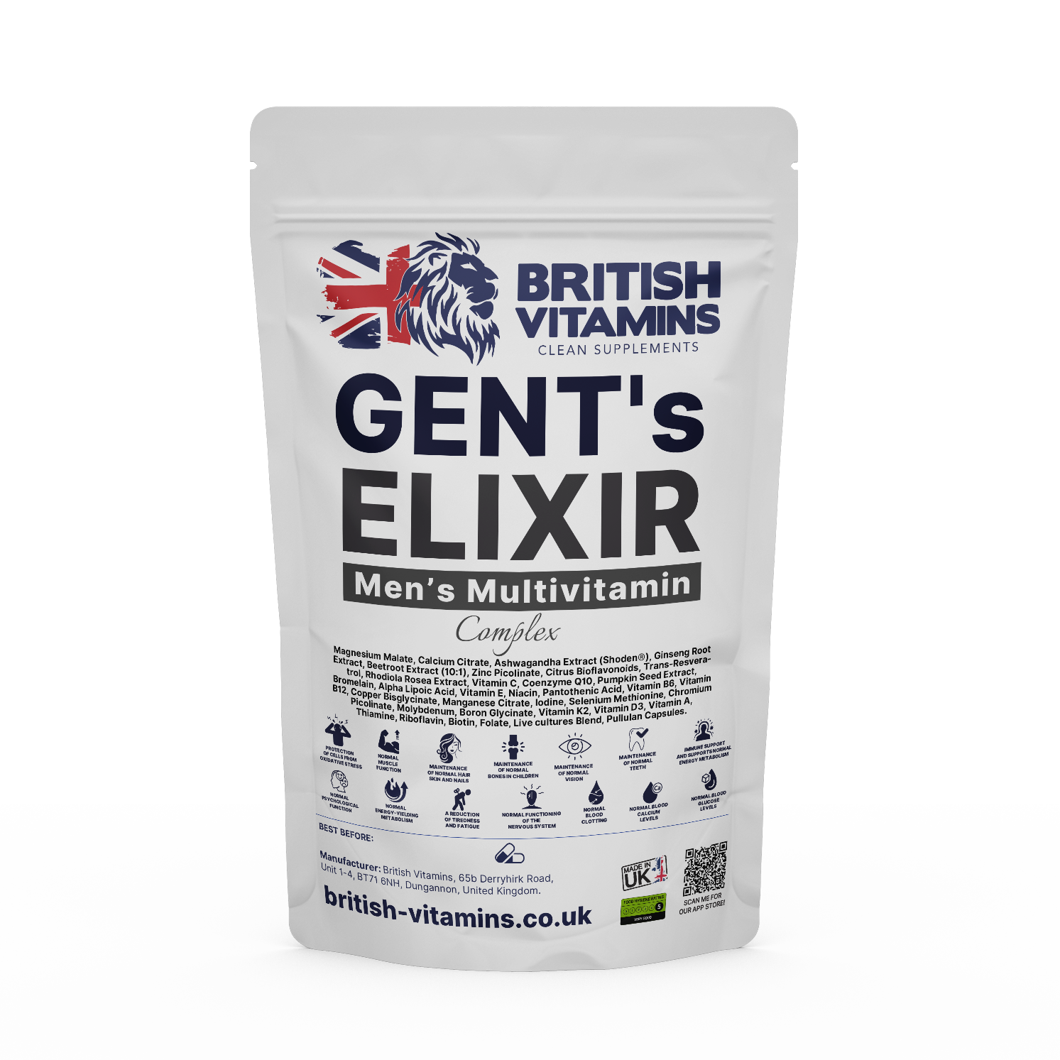 Gent’s ELIXIR – Men’s Multivitamin Complex with Live Cultures 50 Billion CFU British Vitamins 60 Capsules