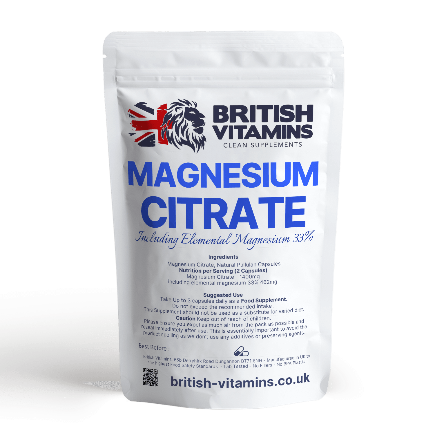 Magnesium Citrate Genuine Capsules 700mg - Additive Free Health & Beauty:Vitamins & Lifestyle Supplements:Vitamins & Minerals British Vitamins